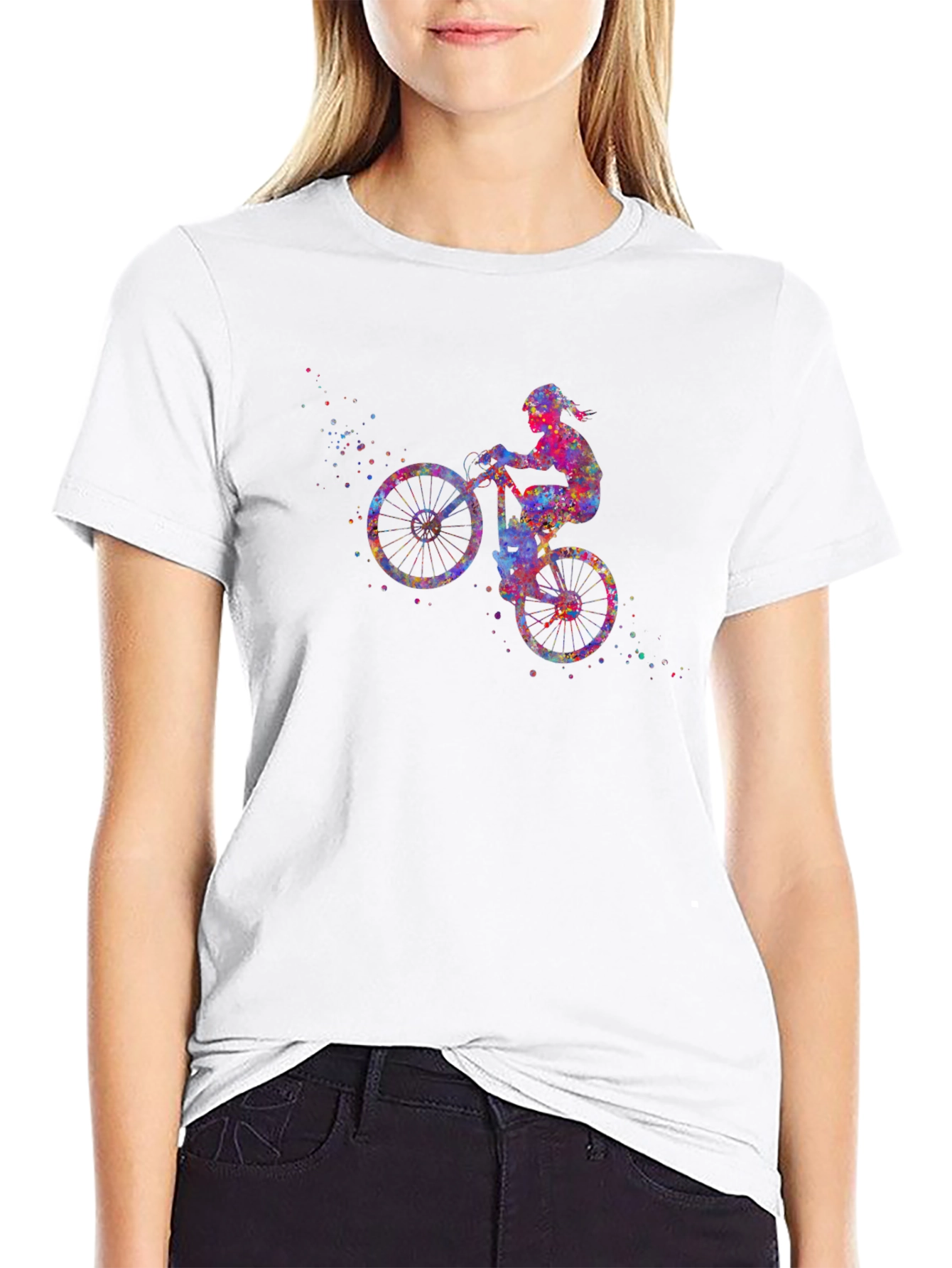 Watercolor Biker Black T-Shirt