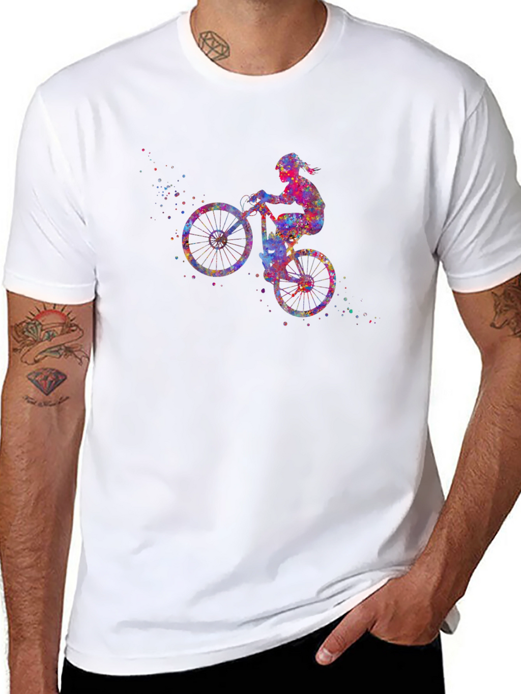Watercolor Biker Black T-Shirt