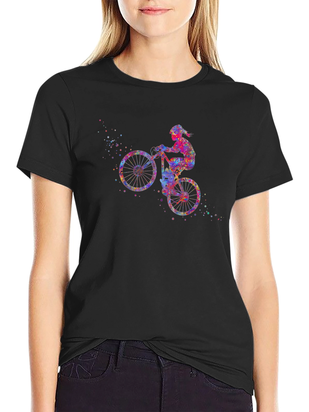 Watercolor Biker Black T-Shirt