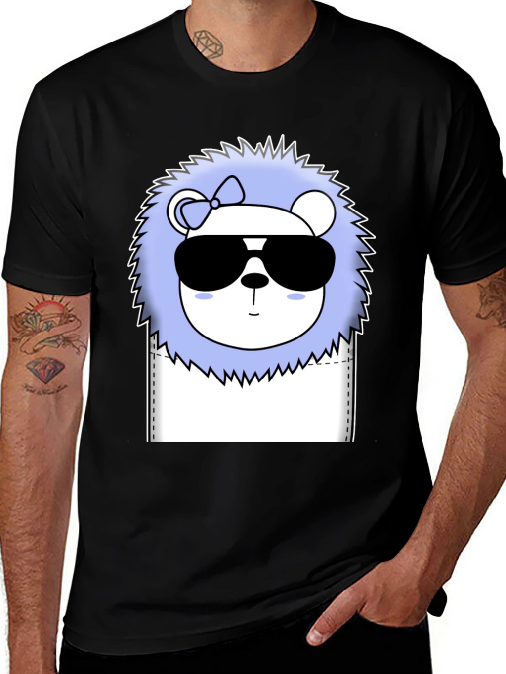 Cool Cartoon Lion Graphic Tee - Black Cotton T-Shirt