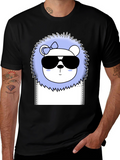 Cool Cartoon Lion Graphic Tee - Black Cotton T-Shirt