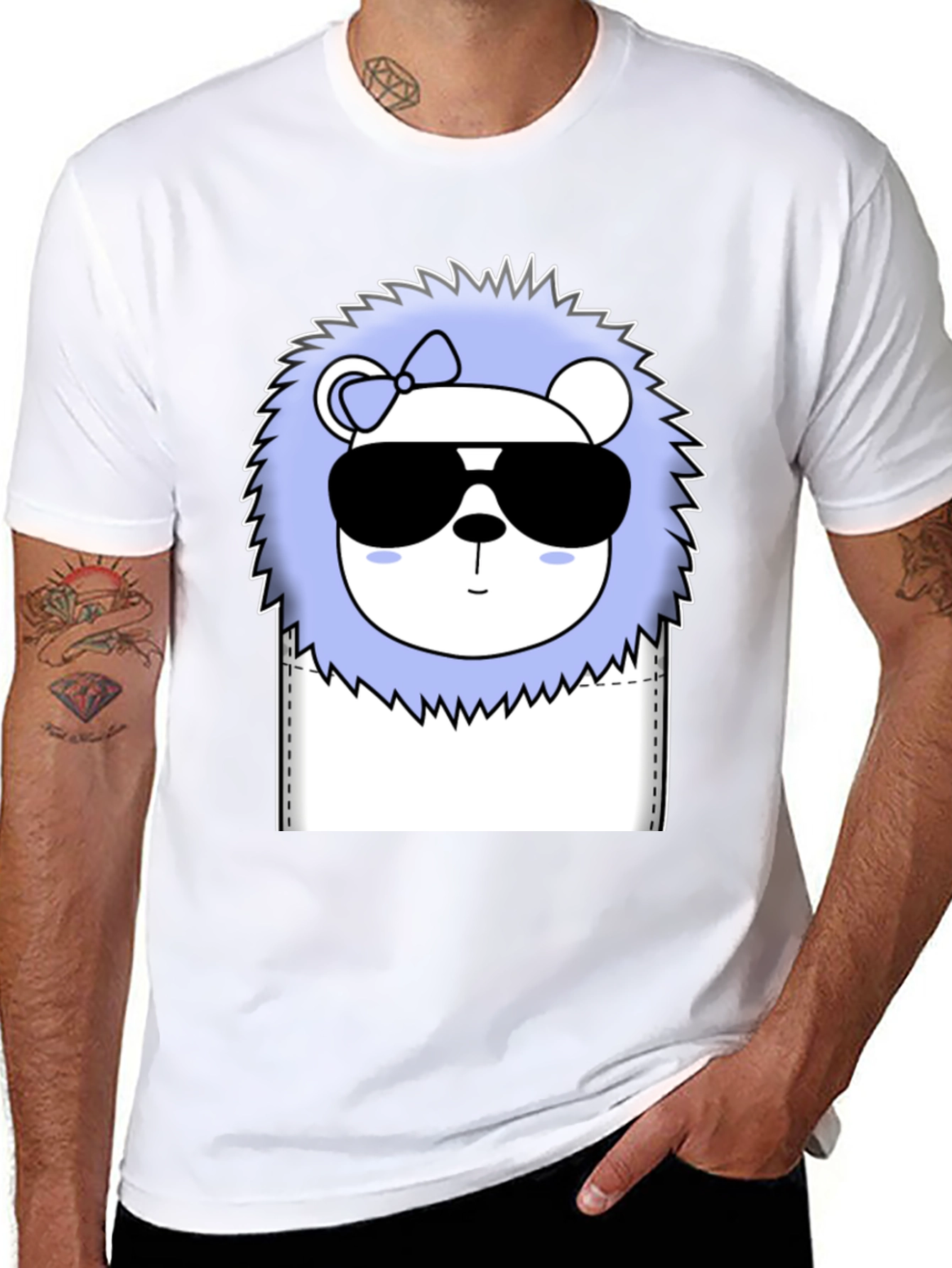 Cool Cartoon Lion Graphic Tee - Black Cotton T-Shirt