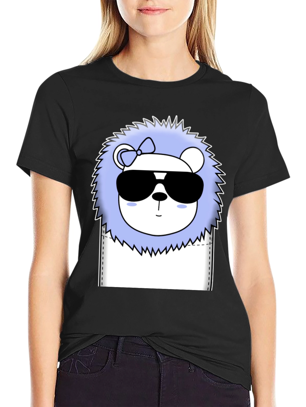 Cool Cartoon Lion Graphic Tee - Black Cotton T-Shirt