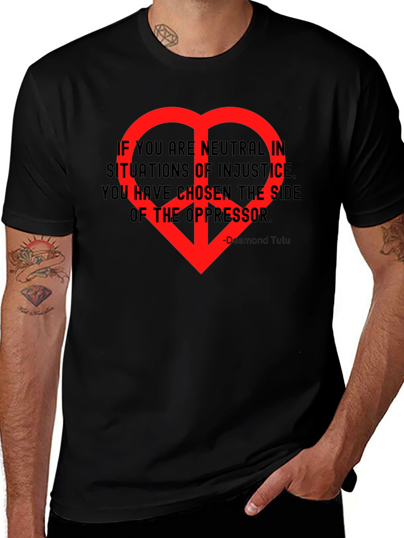 Neutrality Injustice T-Shirt - Desmond Tutu Quote Heart