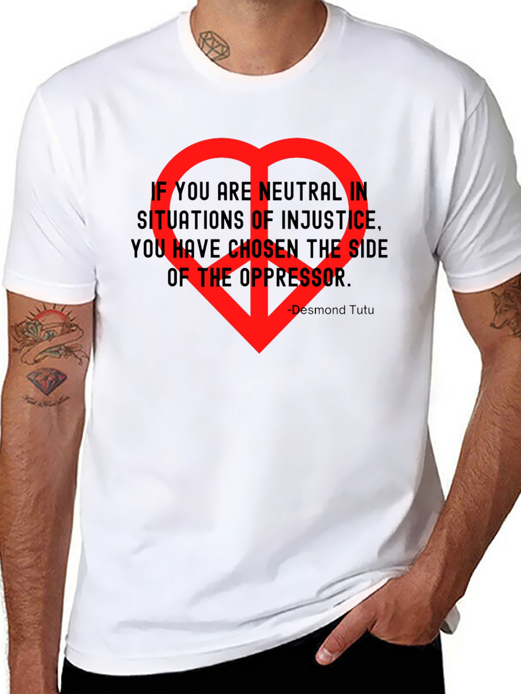 Neutrality Injustice T-Shirt - Desmond Tutu Quote Heart
