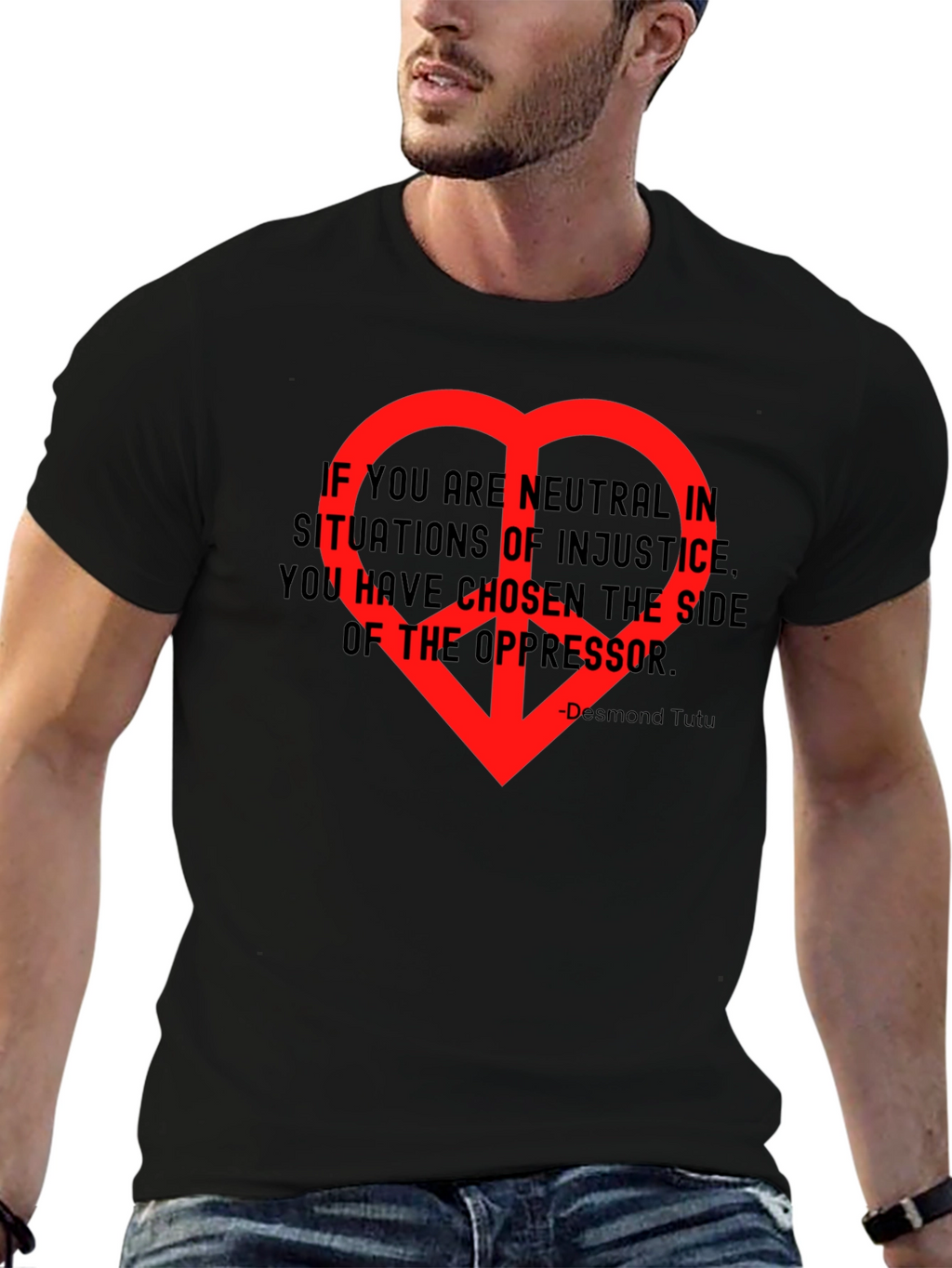 Neutrality Injustice T-Shirt - Desmond Tutu Quote Heart