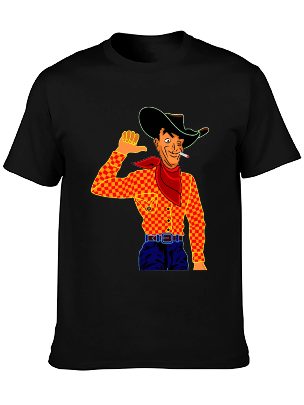 Cowboy Cartoon Graphic Black T-Shirt