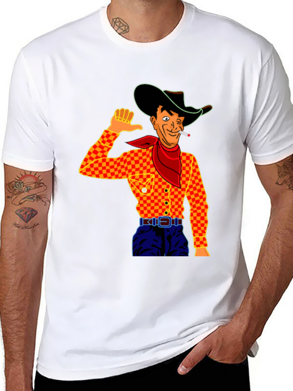 Cowboy Cartoon Graphic Black T-Shirt