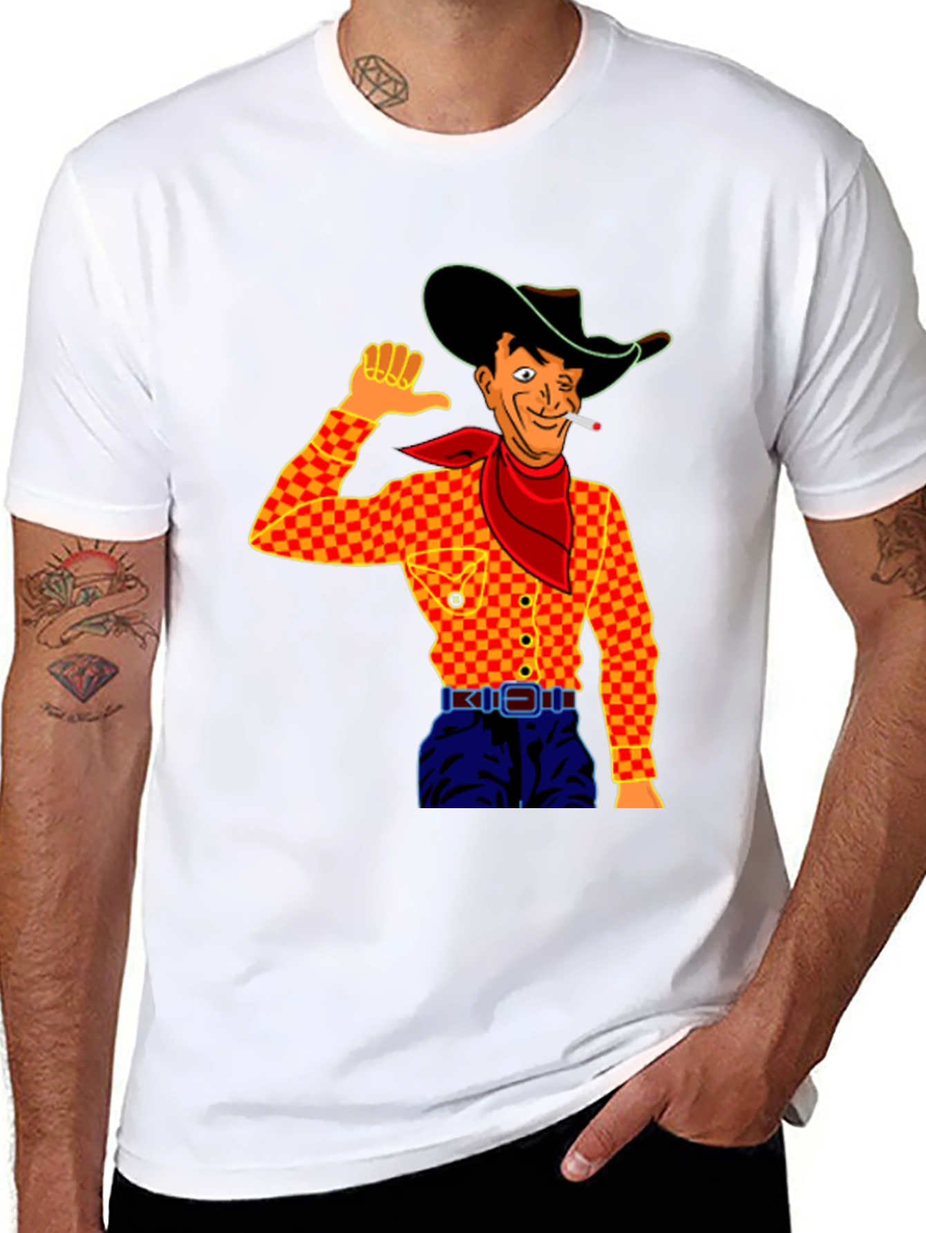 Cowboy Cartoon Graphic Black T-Shirt