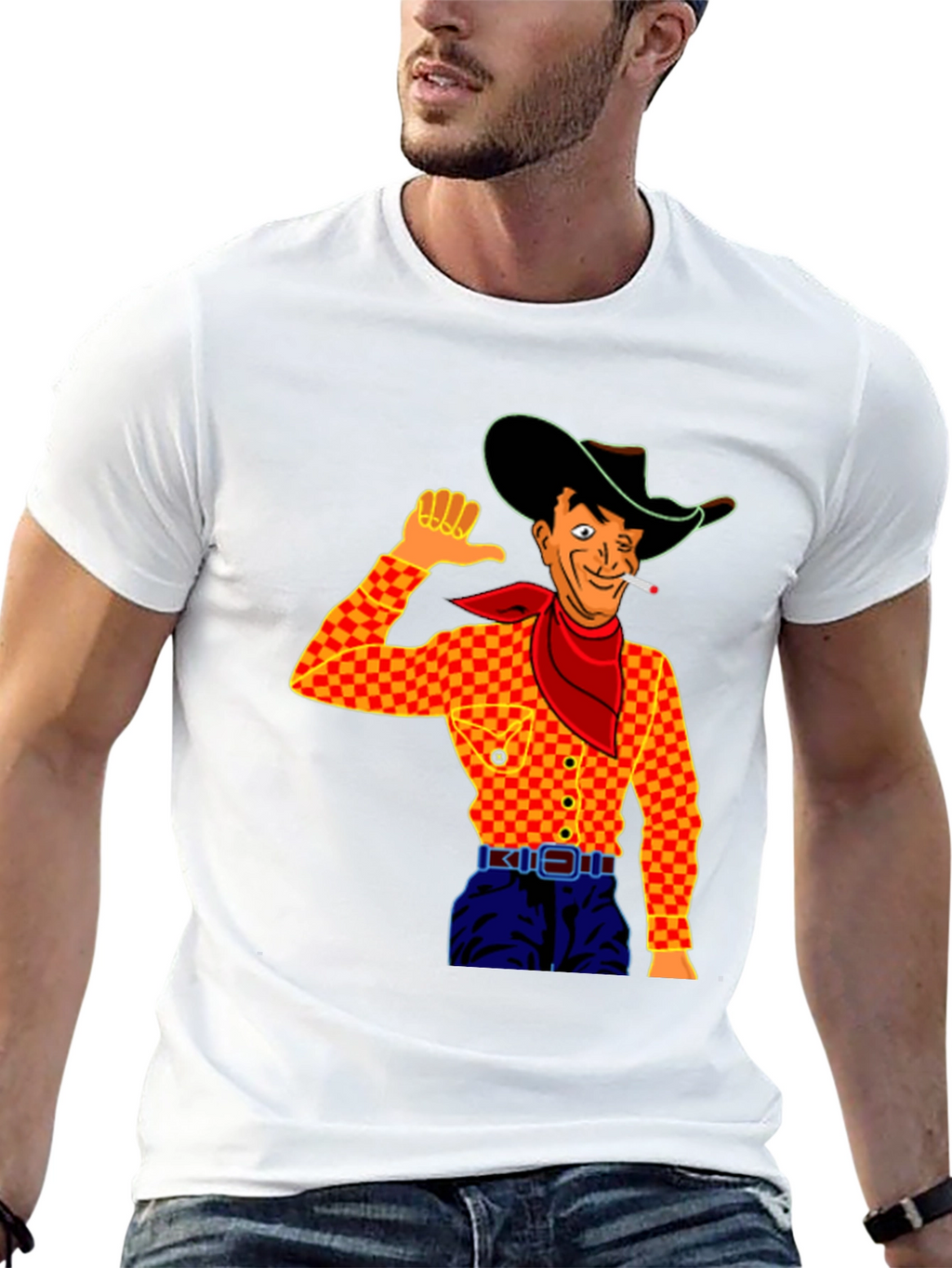 Cowboy Cartoon Graphic Black T-Shirt