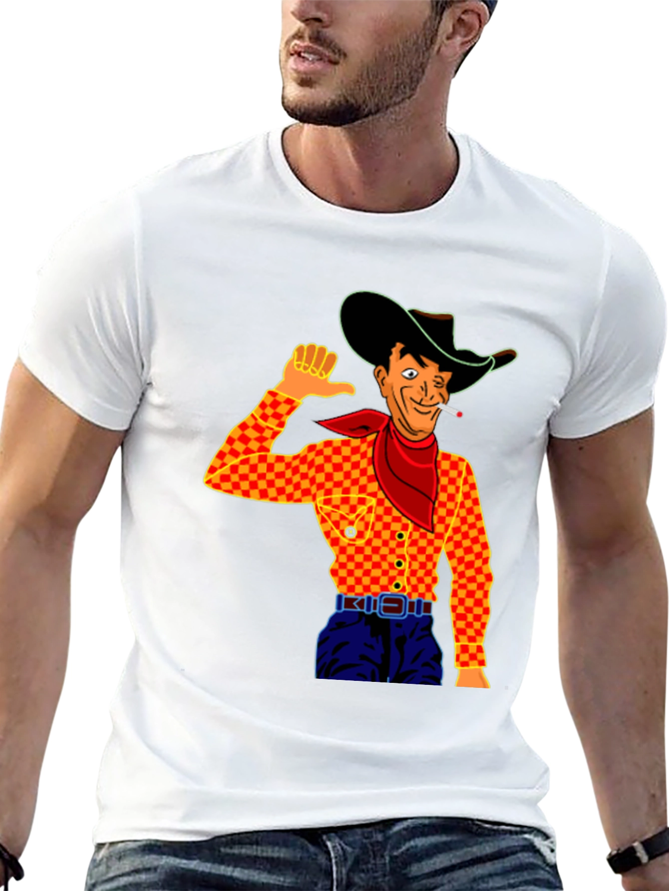 Cowboy Cartoon Graphic Black T-Shirt