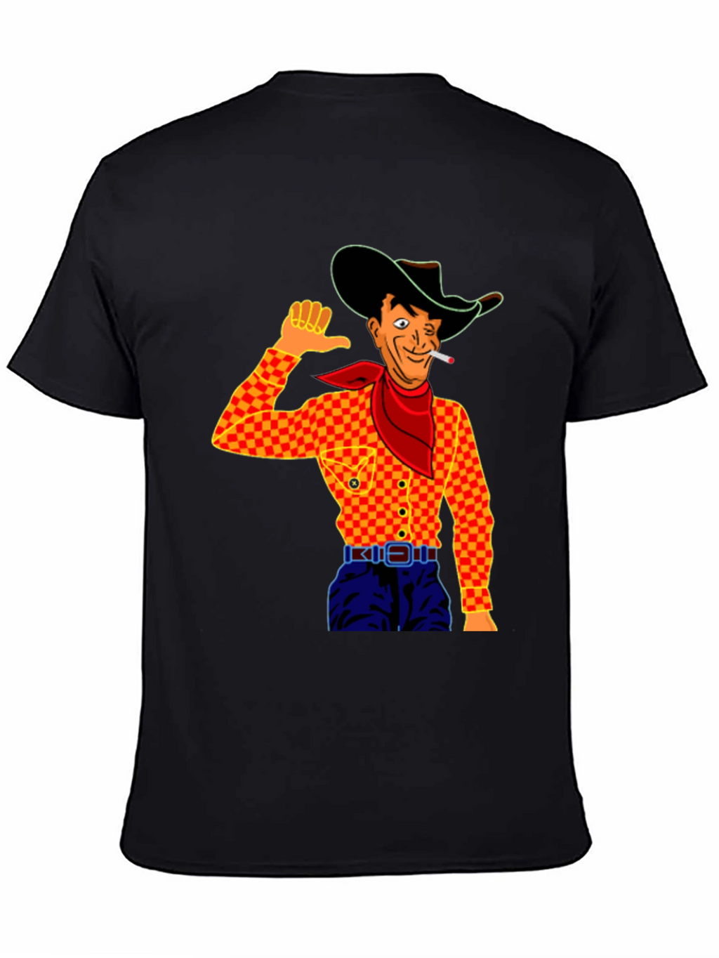 Cowboy Cartoon Graphic Black T-Shirt