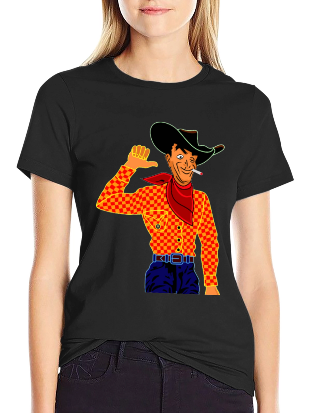 Cowboy Cartoon Graphic Black T-Shirt