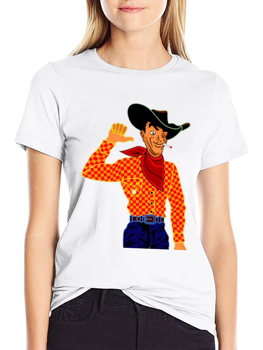 Cowboy Cartoon Graphic Black T-Shirt