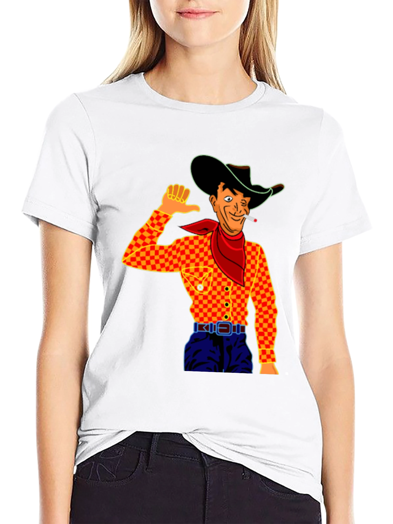Cowboy Cartoon Graphic Black T-Shirt