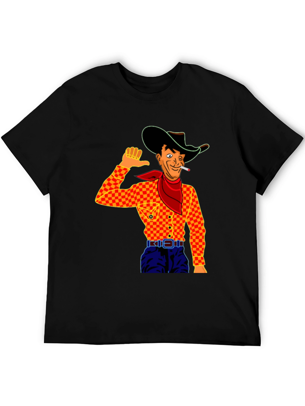 Cowboy Cartoon Graphic Black T-Shirt