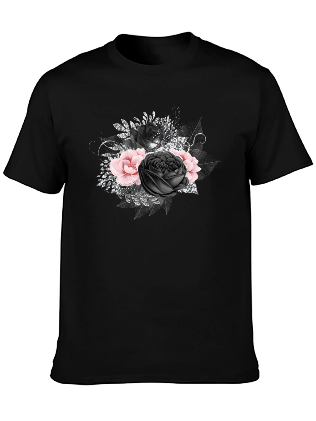 Floral Rose Graphic Print Black Tee