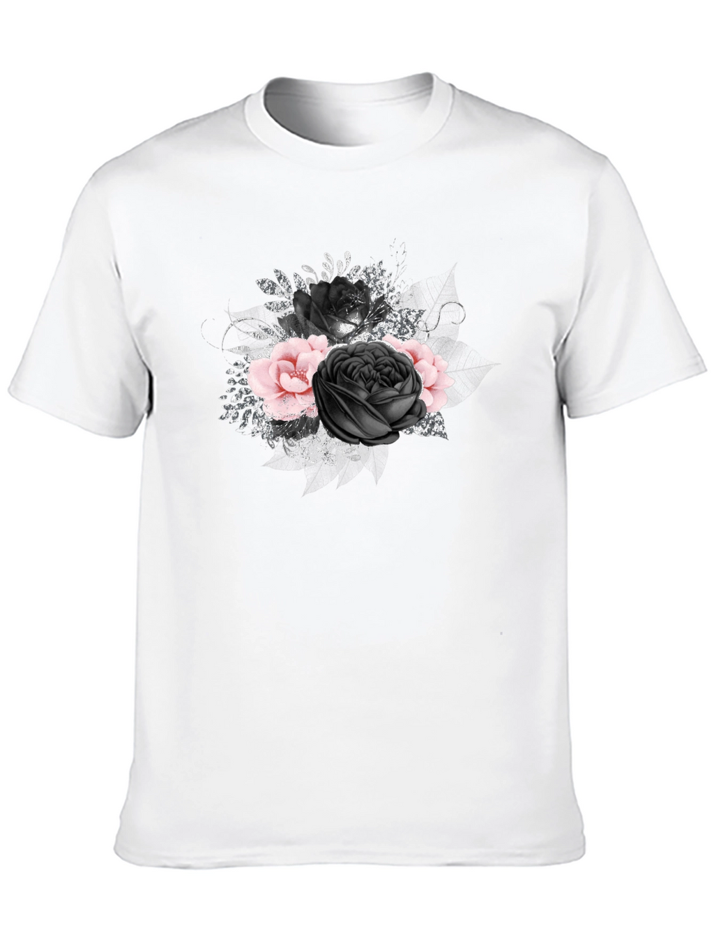 Floral Rose Graphic Print Black Tee