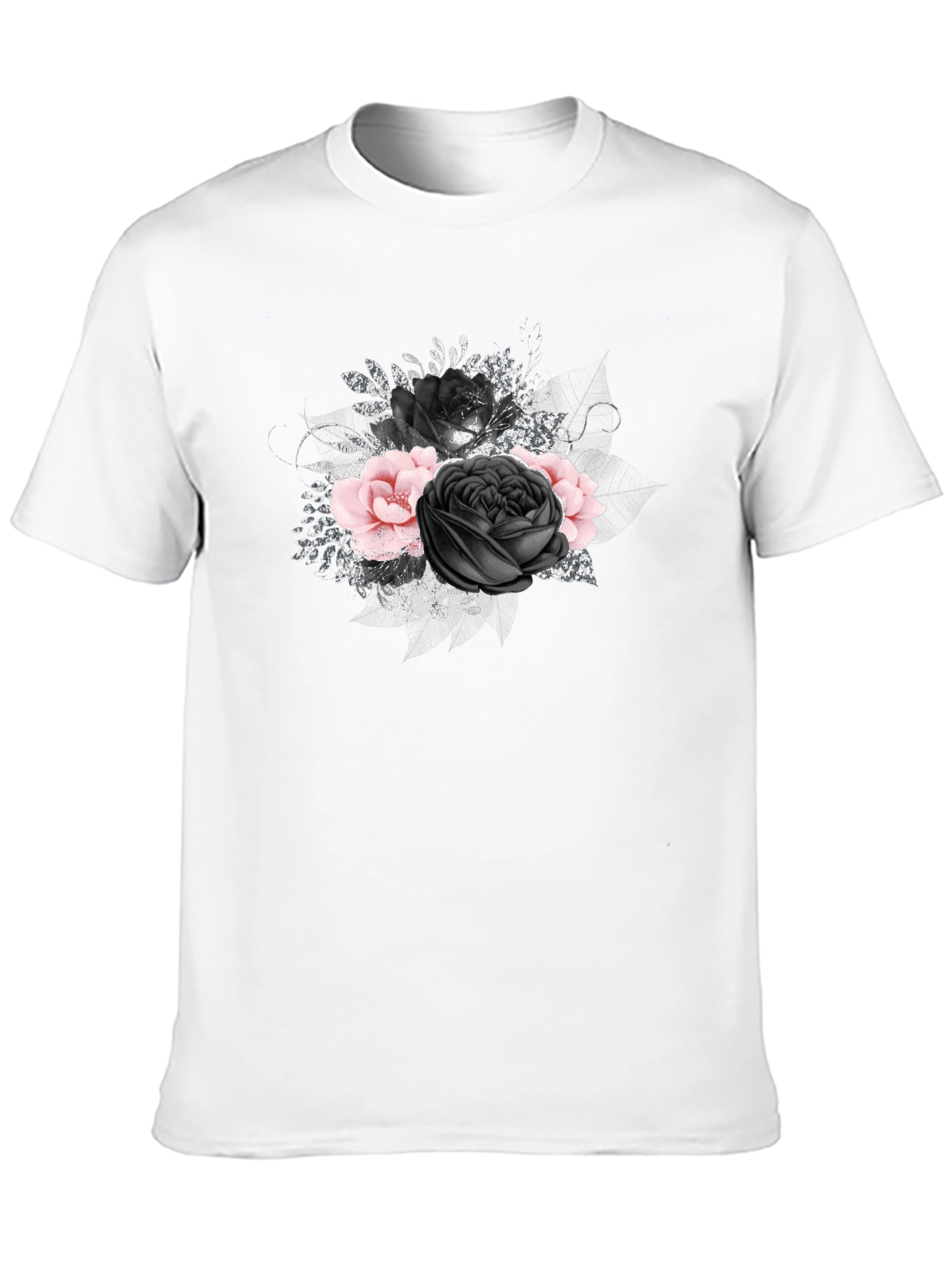 Floral Rose Graphic Print Black Tee