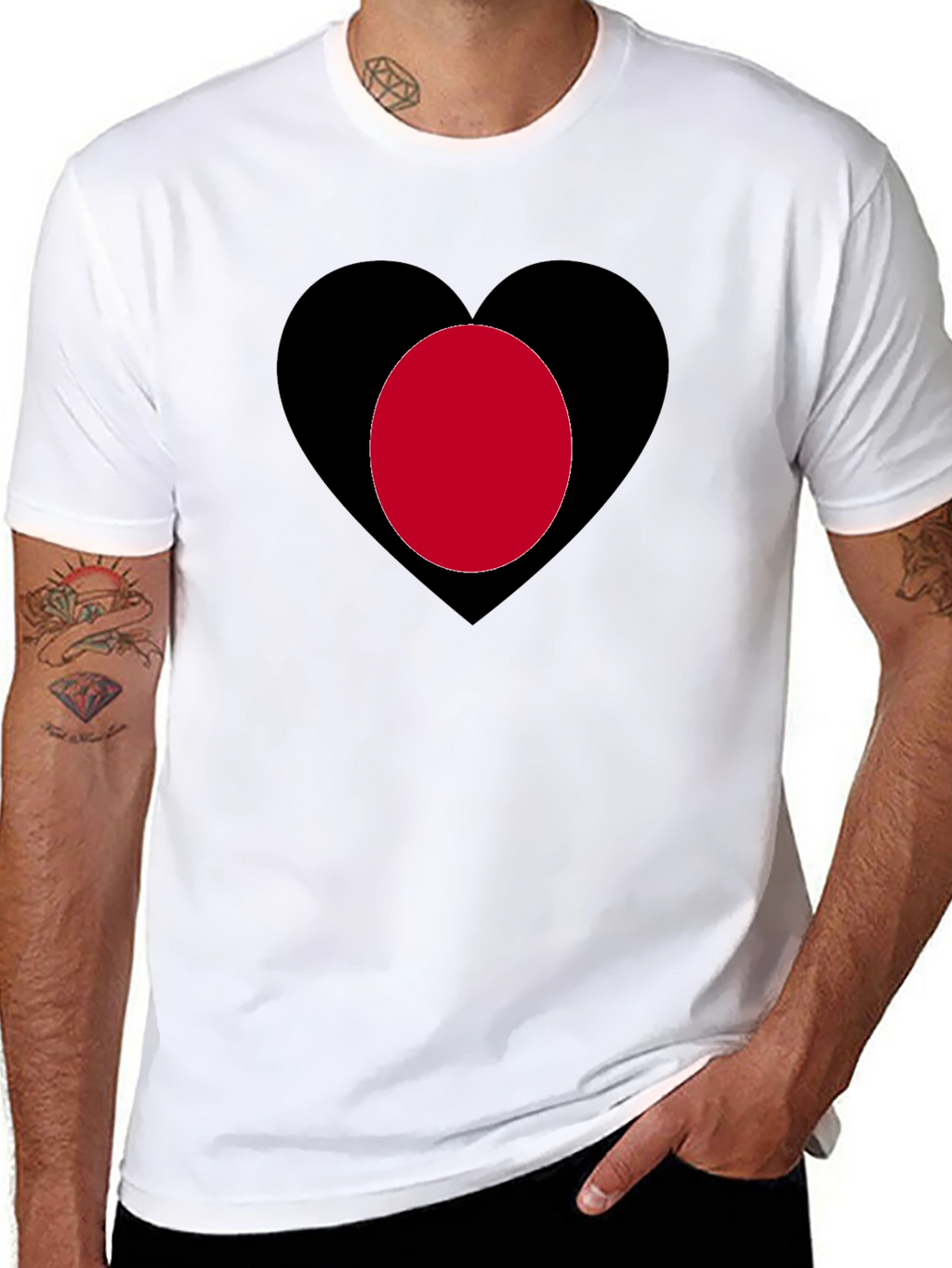 Heart & Circle Graphic Print Tee - Black Cotton