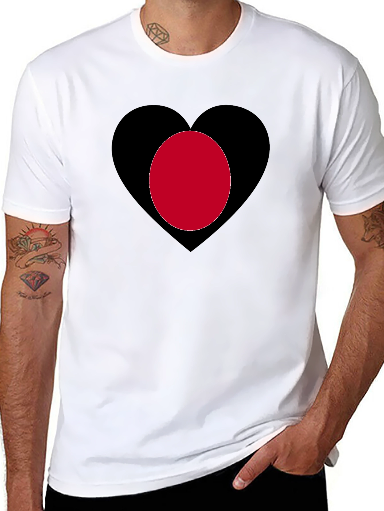 Heart & Circle Graphic Print Tee - Black Cotton
