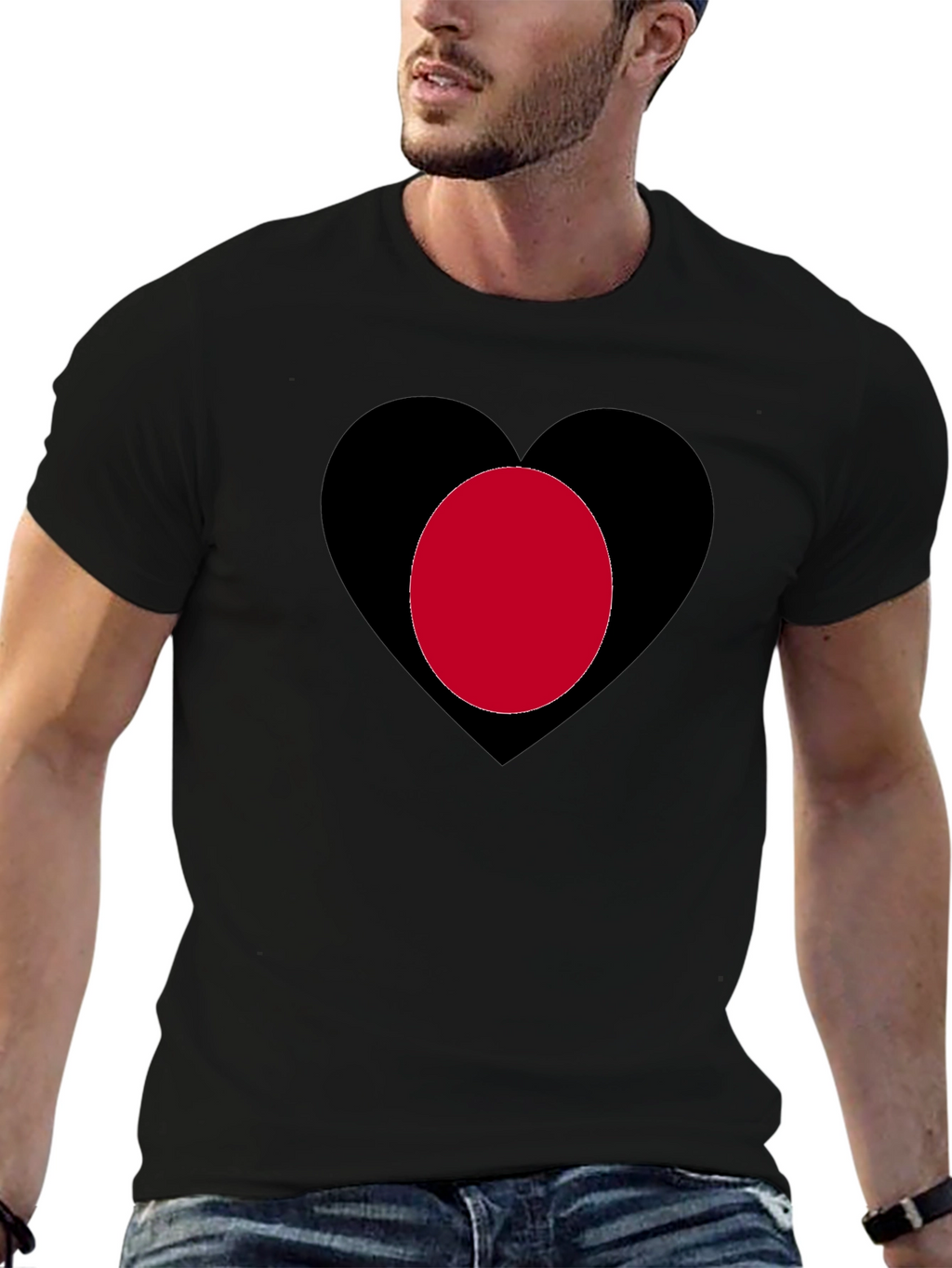 Heart & Circle Graphic Print Tee - Black Cotton