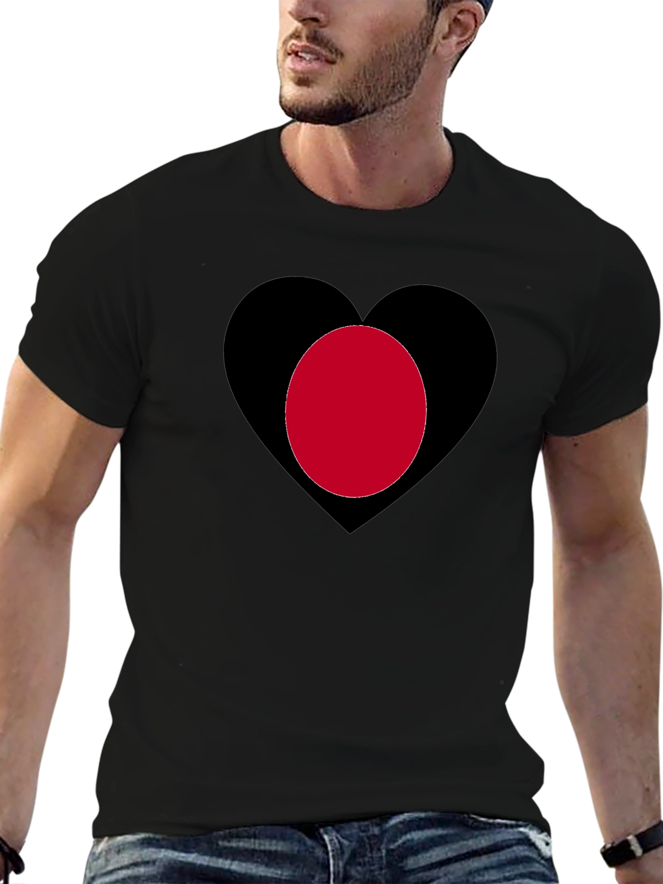 Heart & Circle Graphic Print Tee - Black Cotton
