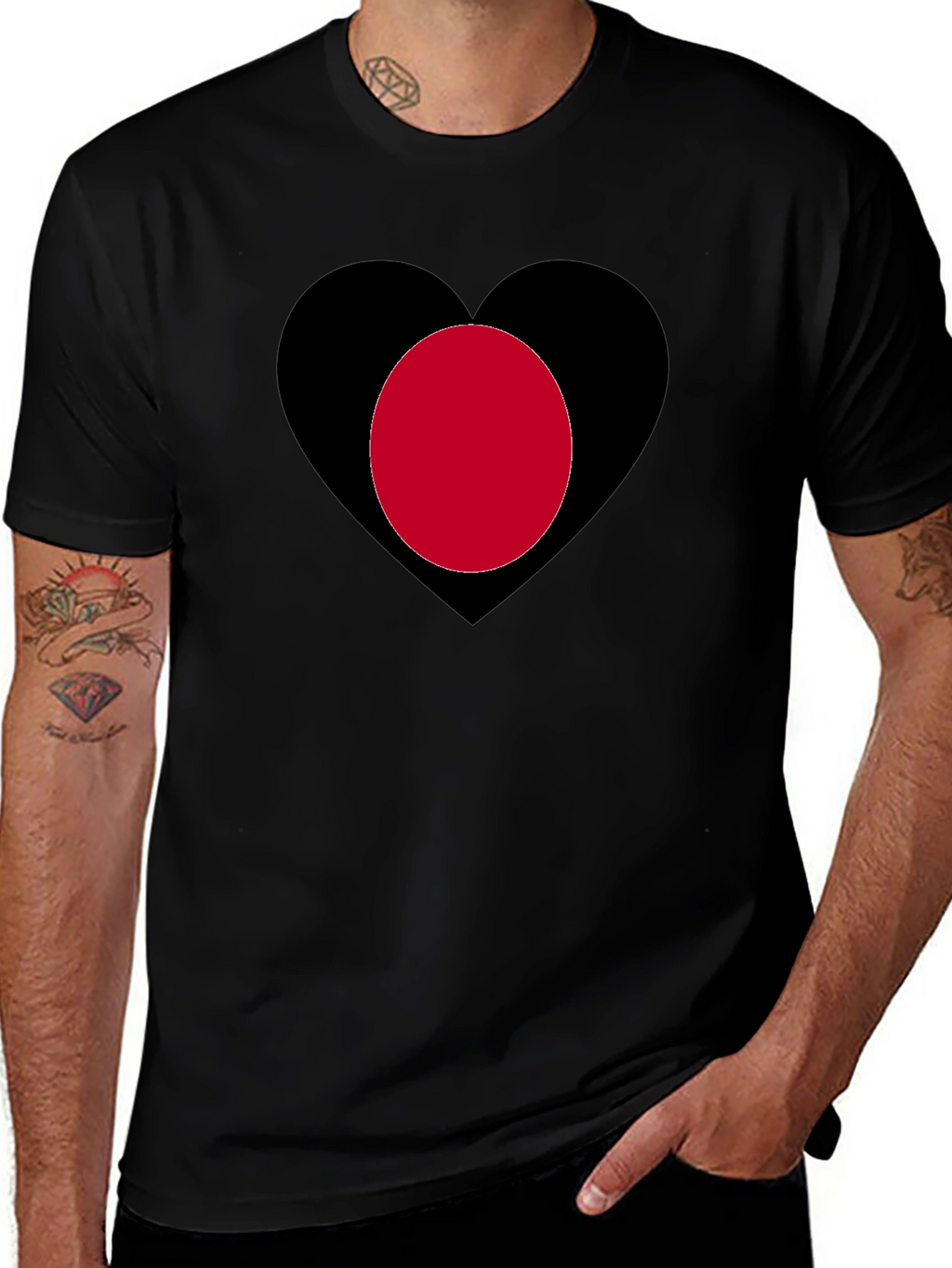 Heart & Circle Graphic Print Tee - Black Cotton