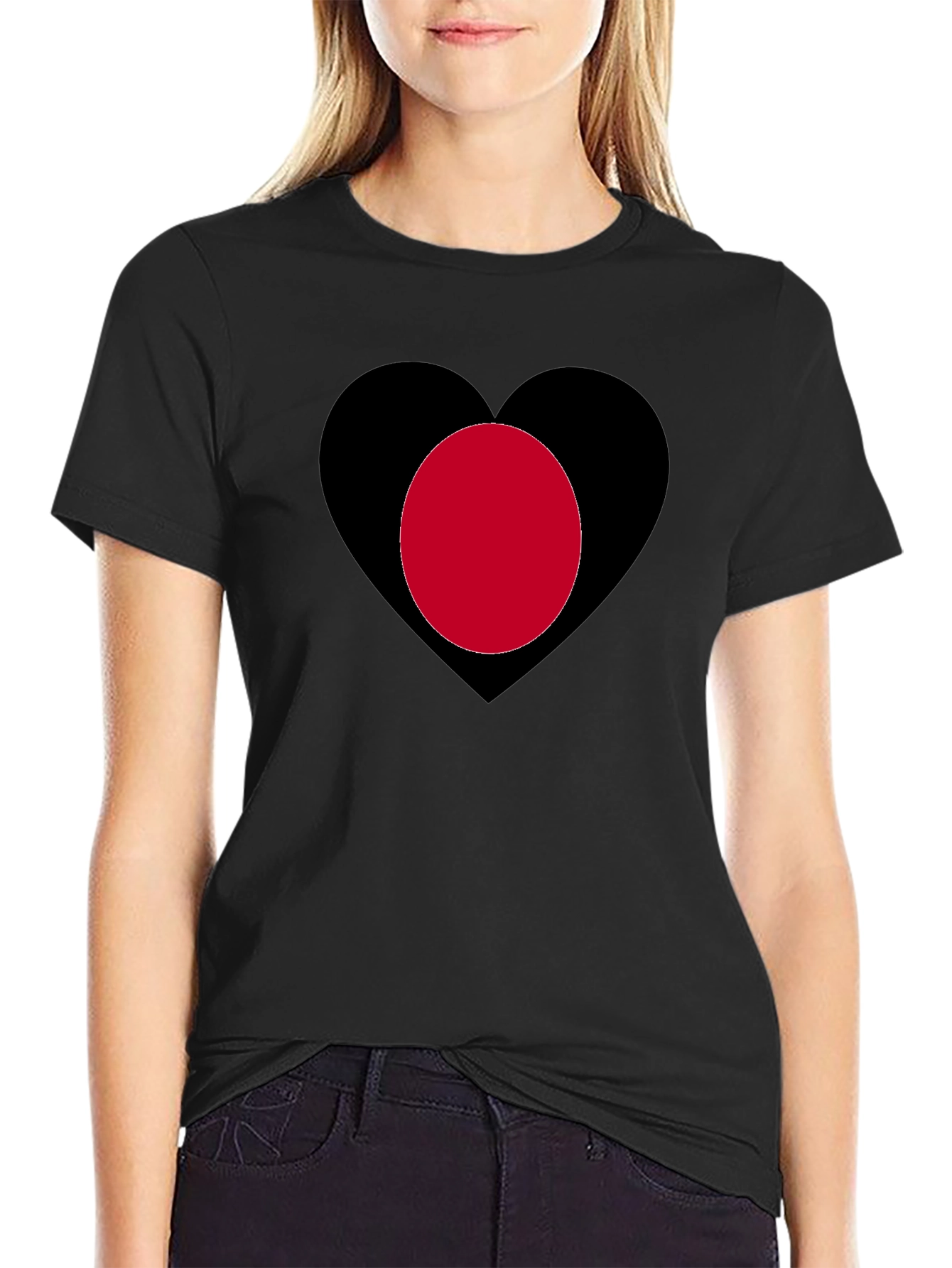 Heart & Circle Graphic Print Tee - Black Cotton
