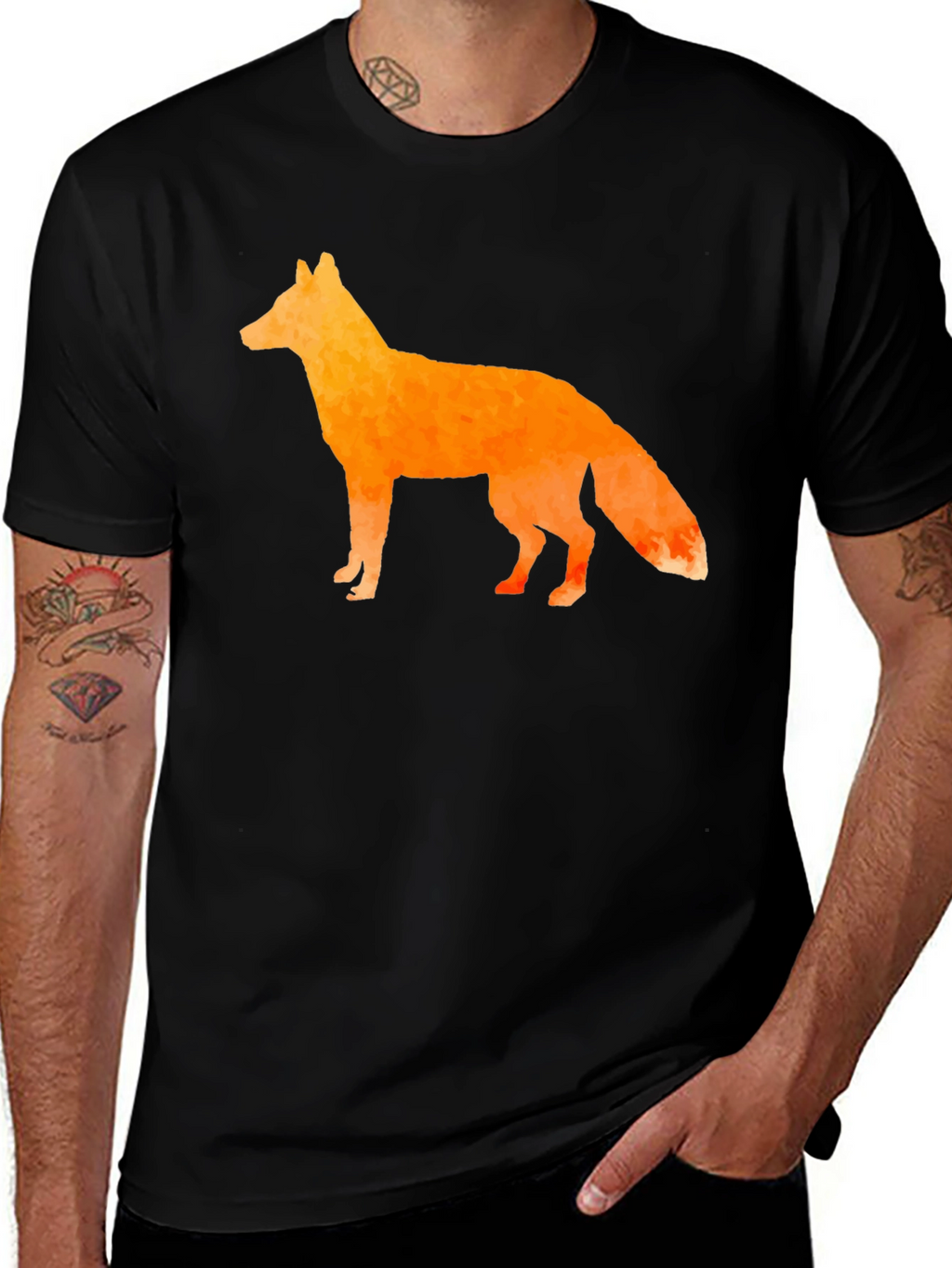 Geometric Fox Graphic Tee - Stylish Mens Black T-Shirt