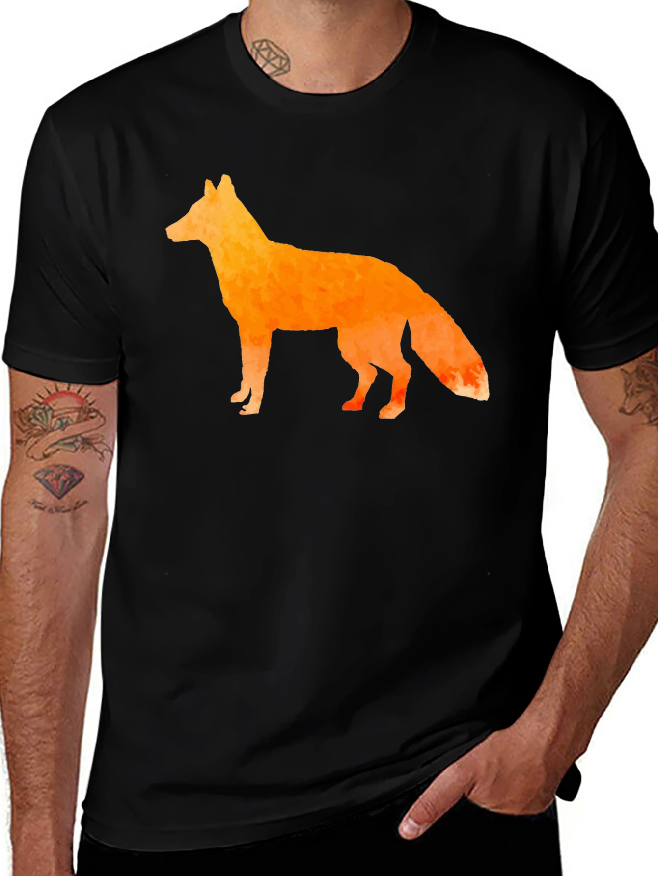 Geometric Fox Graphic Tee - Stylish Mens Black T-Shirt