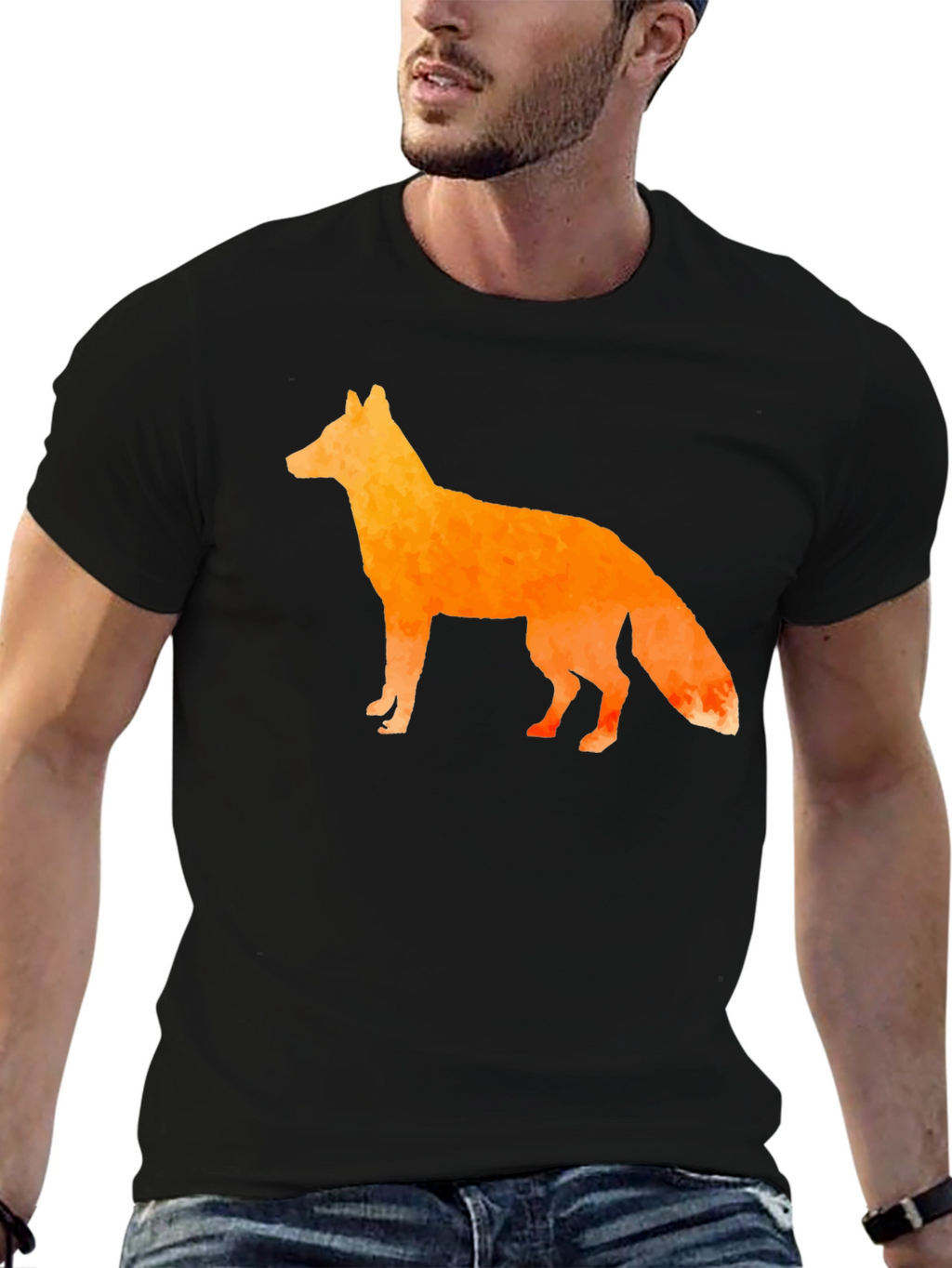 Geometric Fox Graphic Tee - Stylish Mens Black T-Shirt