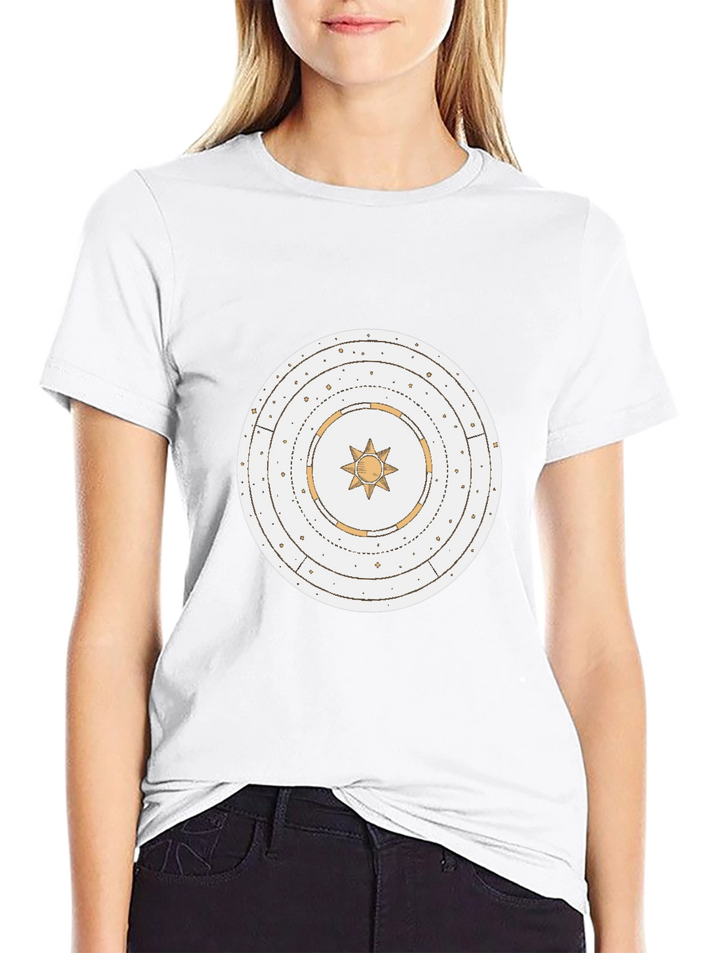 Black Graphic Tee with Celestial Sun Design