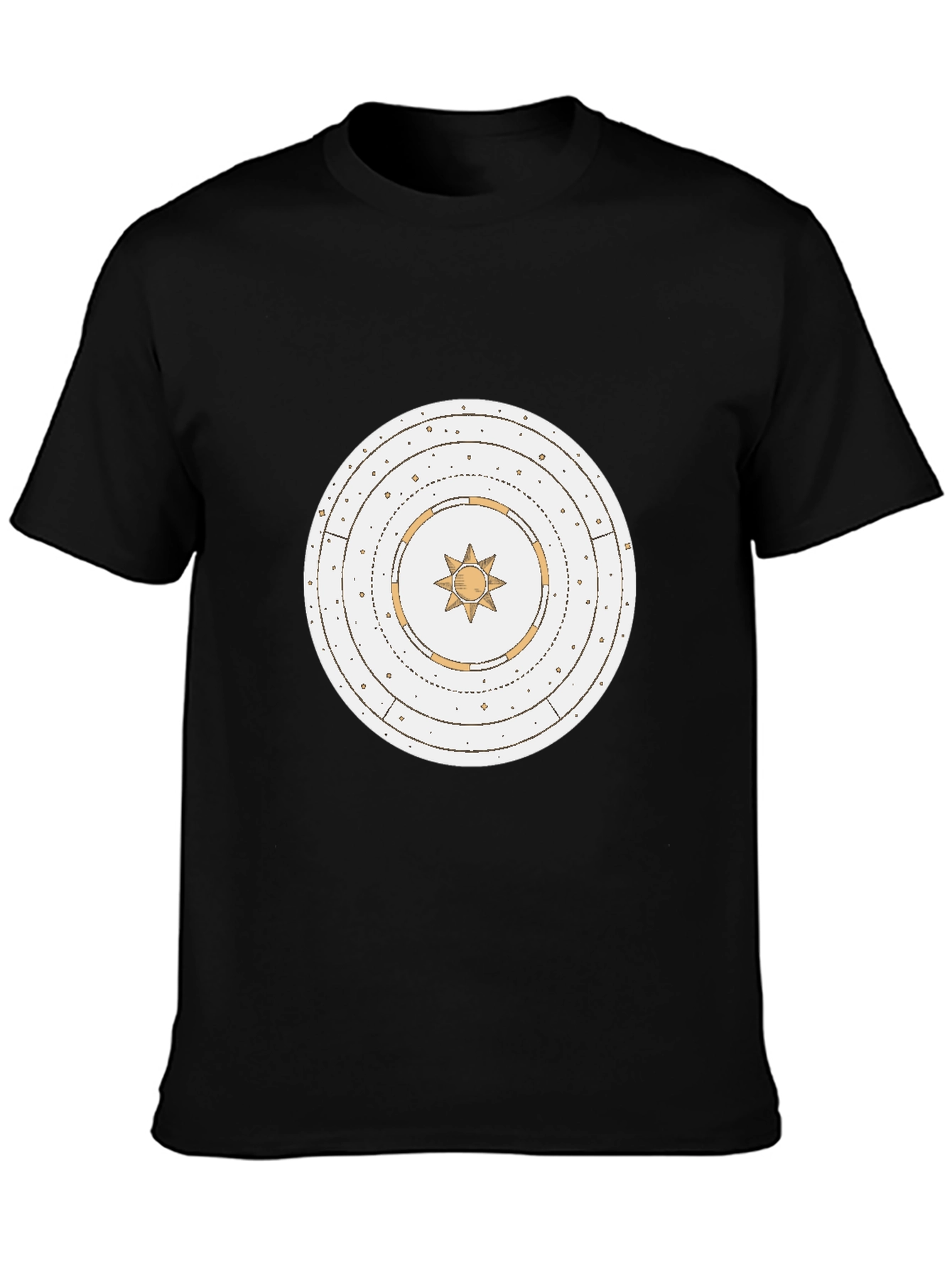 Black Graphic Tee with Celestial Sun Design