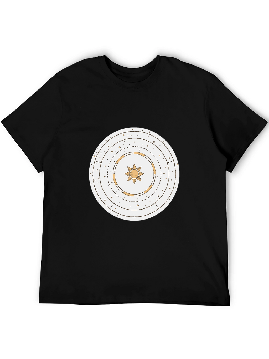 Black Graphic Tee with Celestial Sun Design