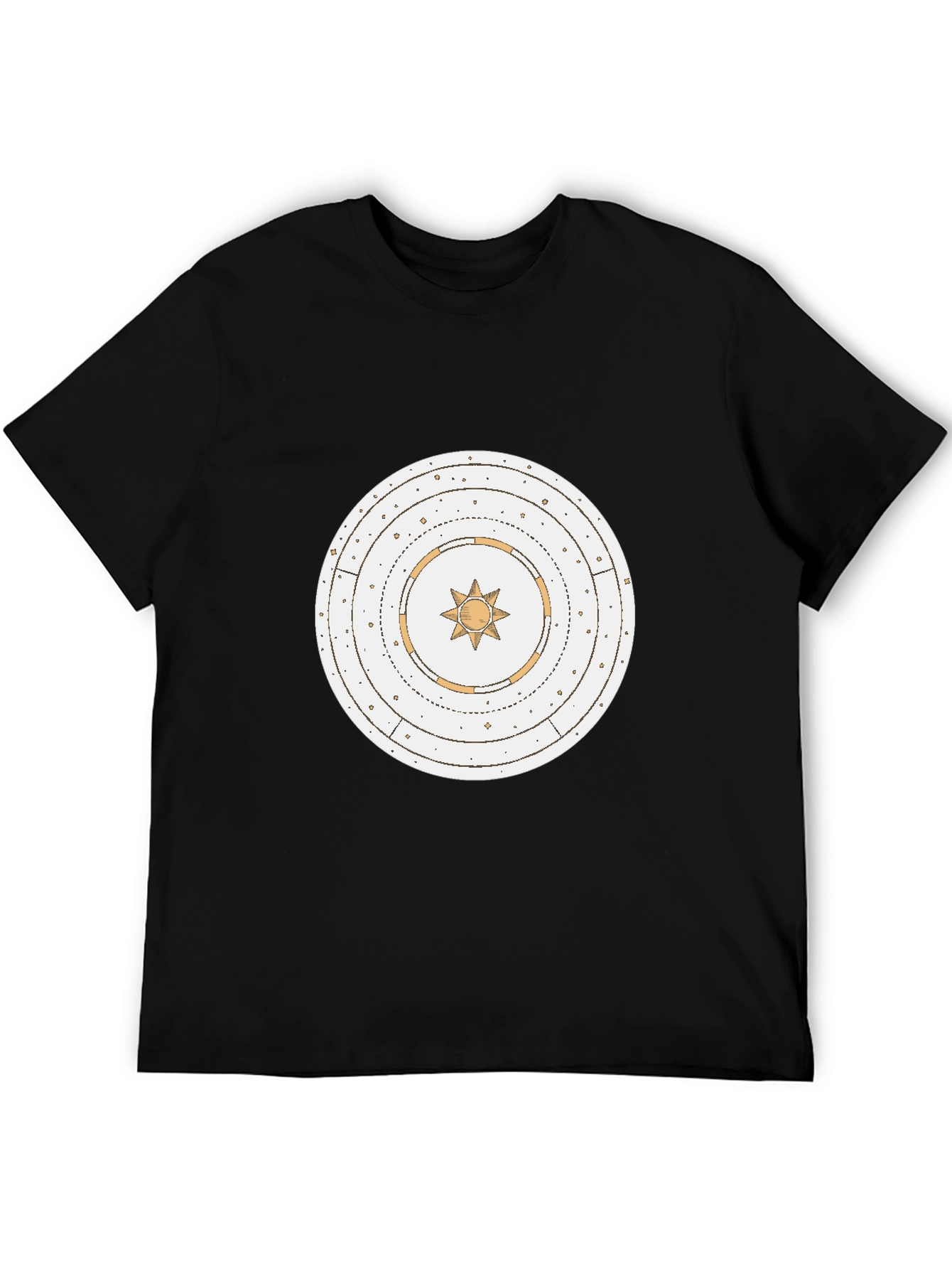 Black Graphic Tee with Celestial Sun Design