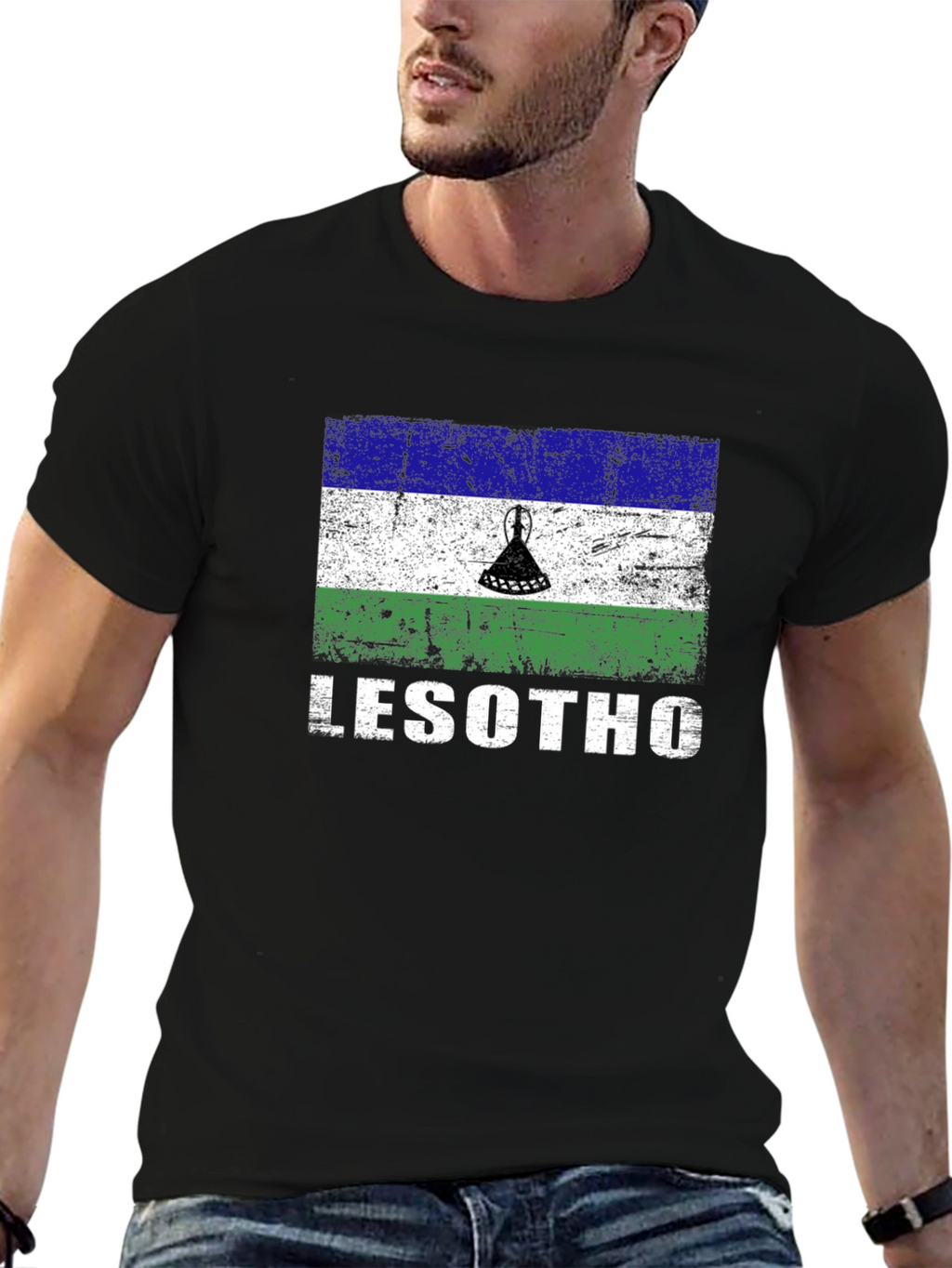 Lesotho Flag T-Shirt - Distressed Design
