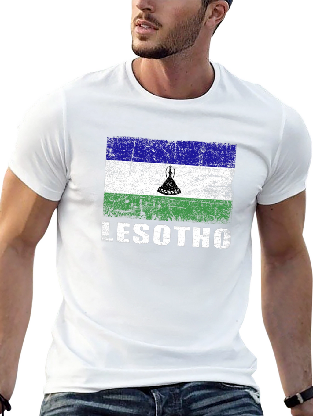 Lesotho Flag T-Shirt - Distressed Design