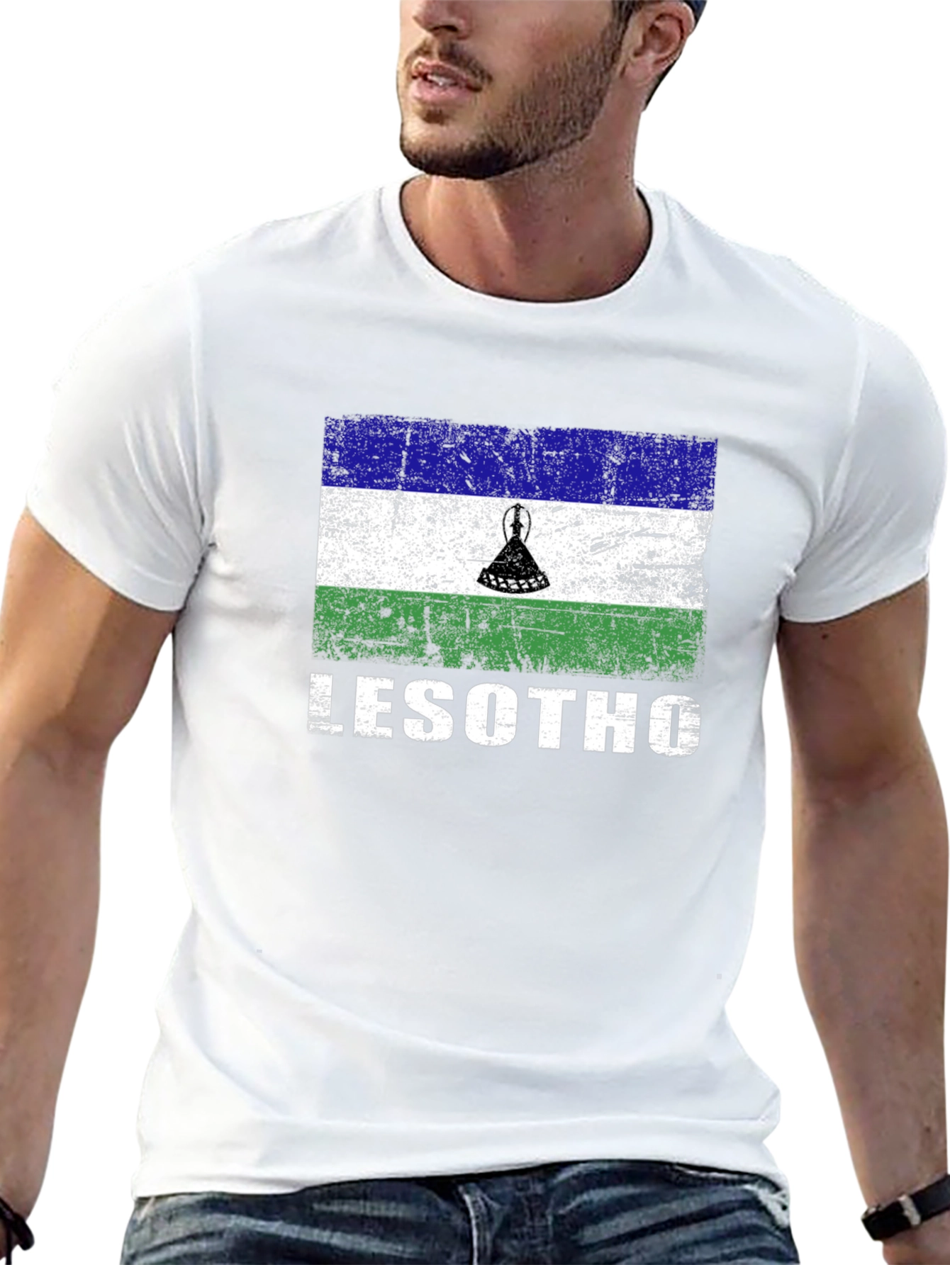 Lesotho Flag T-Shirt - Distressed Design