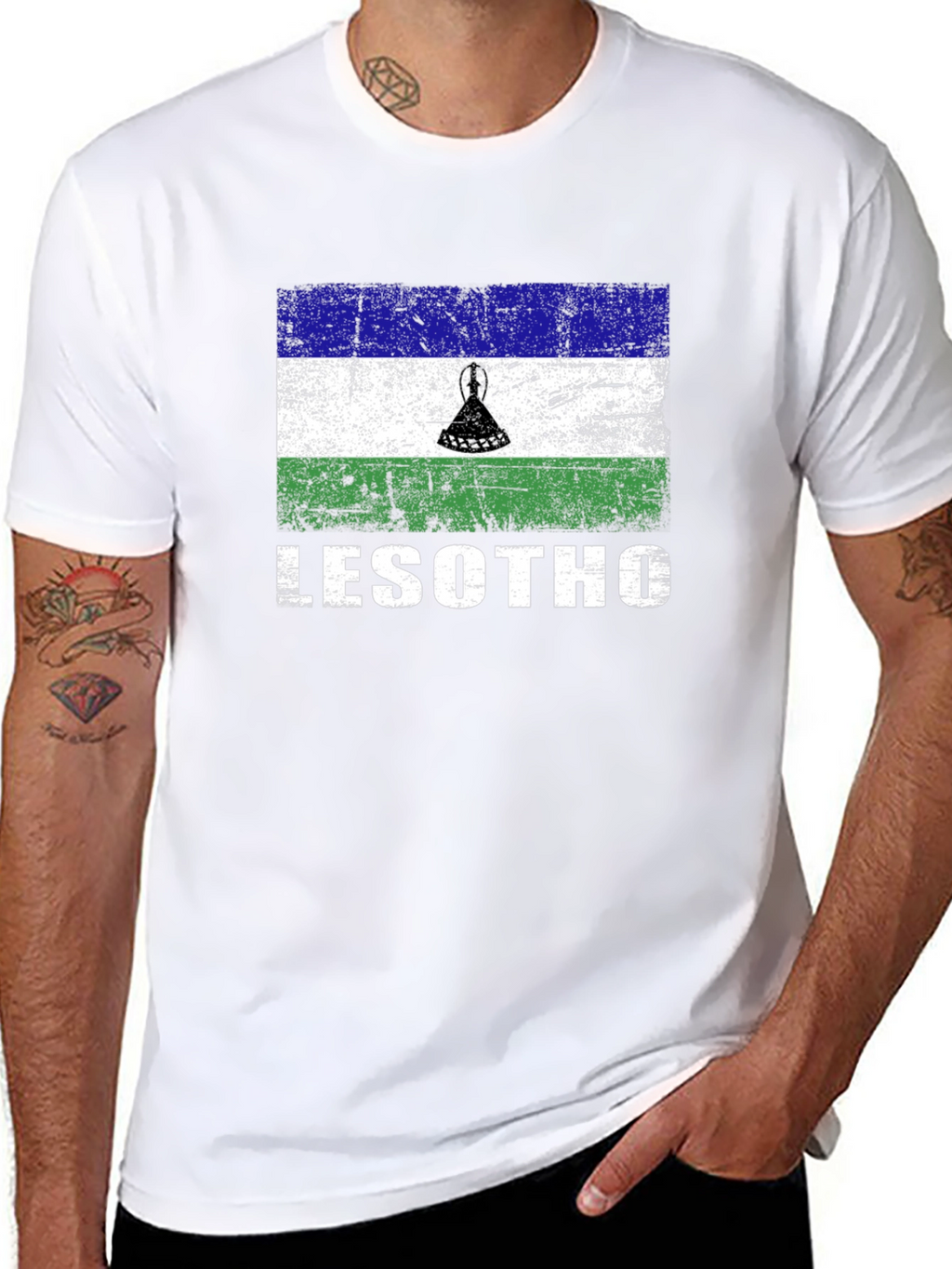 Lesotho Flag T-Shirt - Distressed Design