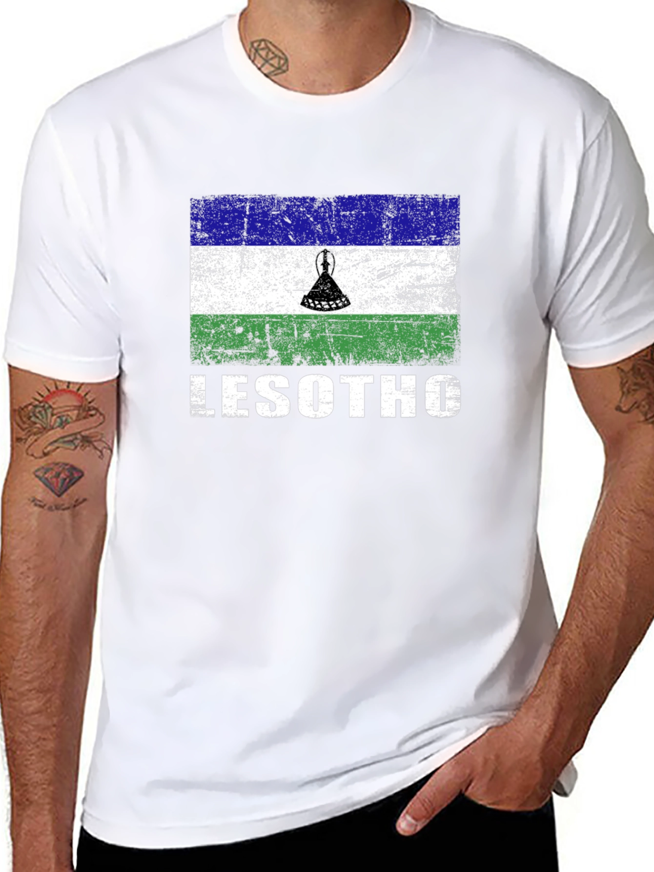 Lesotho Flag T-Shirt - Distressed Design