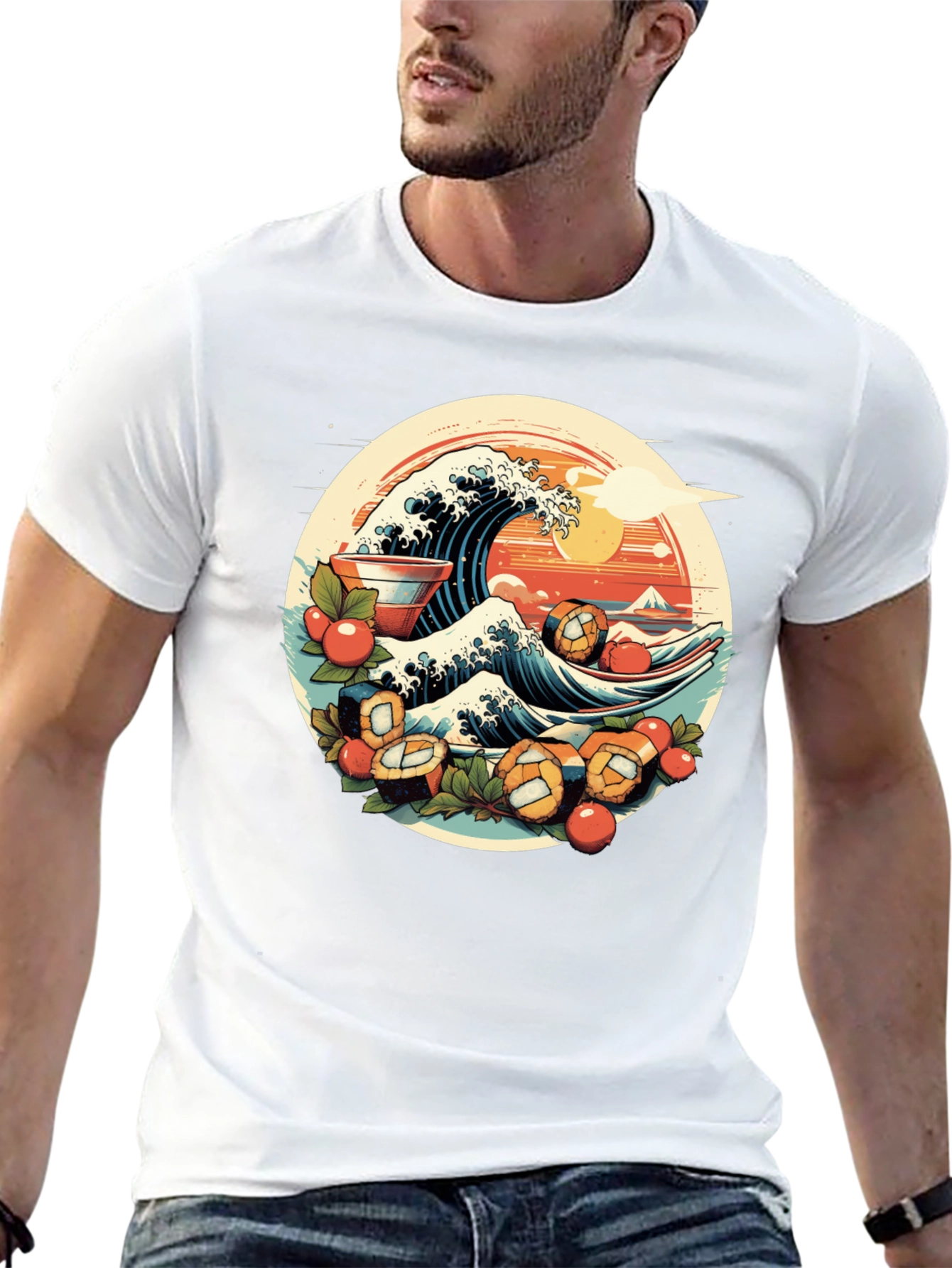 Sushi Wave Graphic Tee - Unique Japanese Art Shirt
