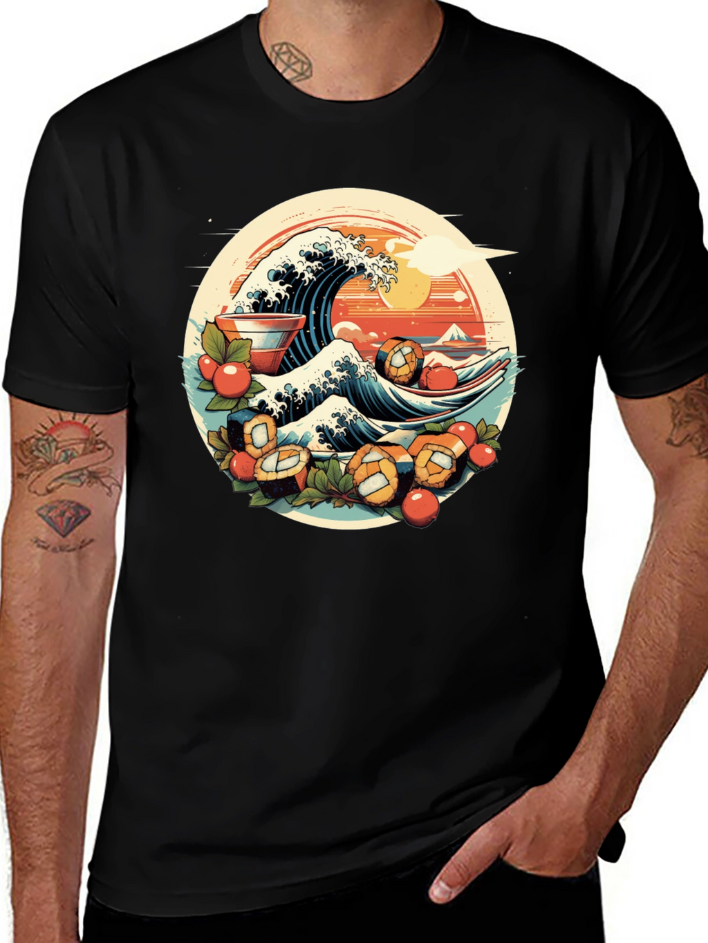 Sushi Wave Graphic Tee - Unique Japanese Art Shirt