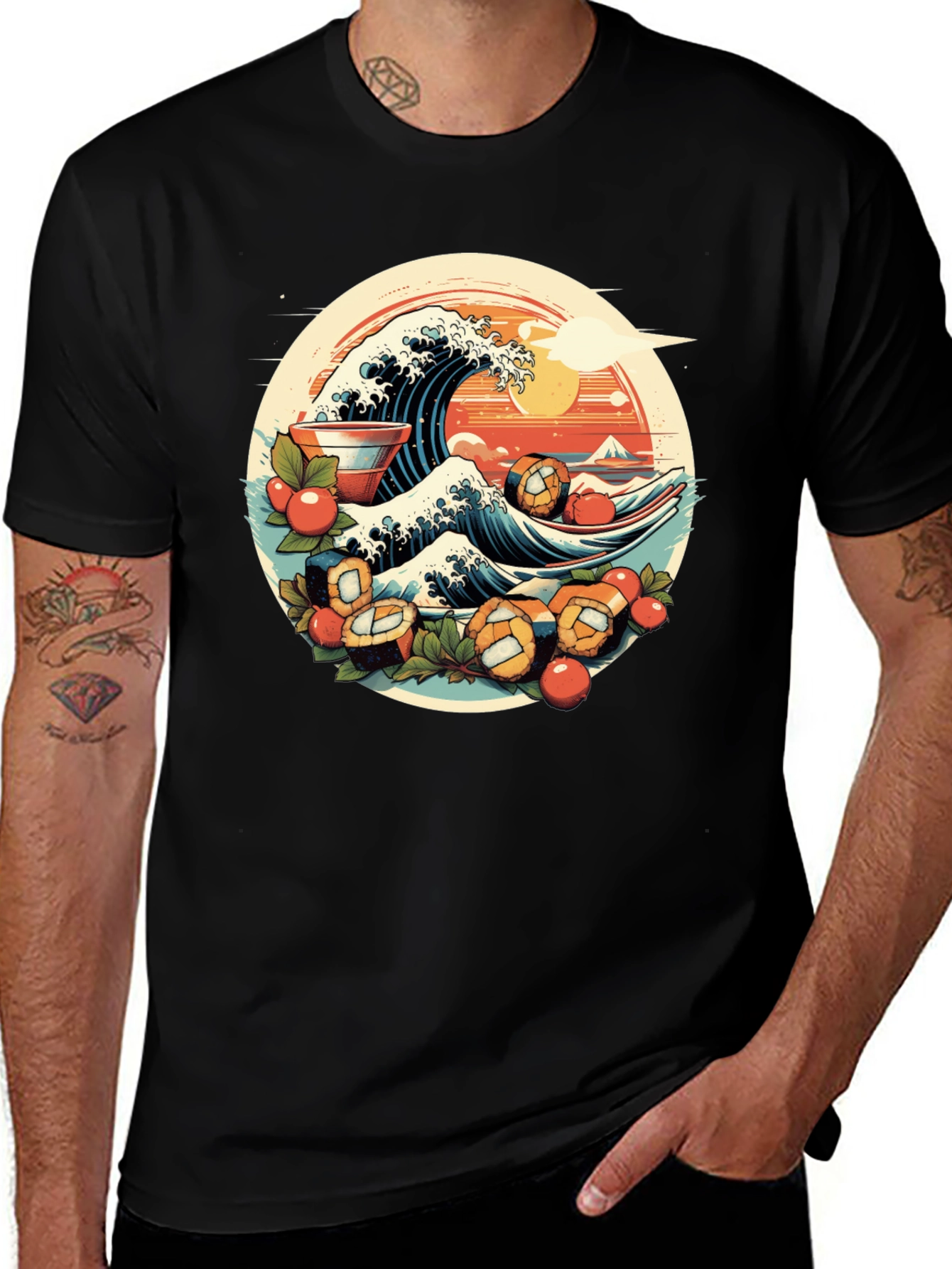 Sushi Wave Graphic Tee - Unique Japanese Art Shirt