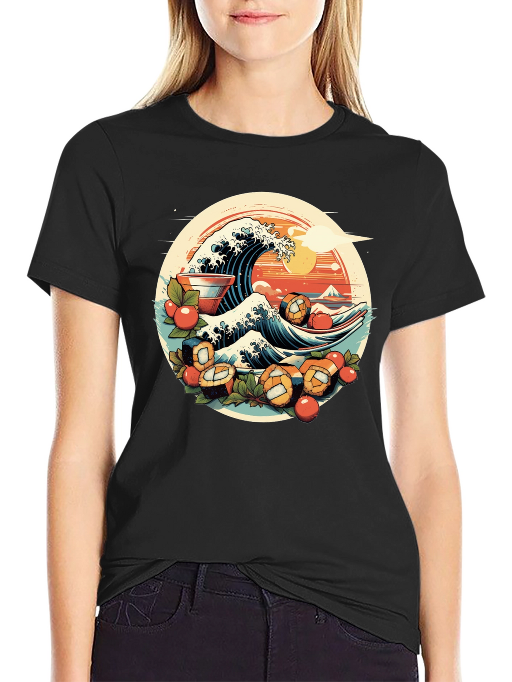 Sushi Wave Graphic Tee - Unique Japanese Art Shirt