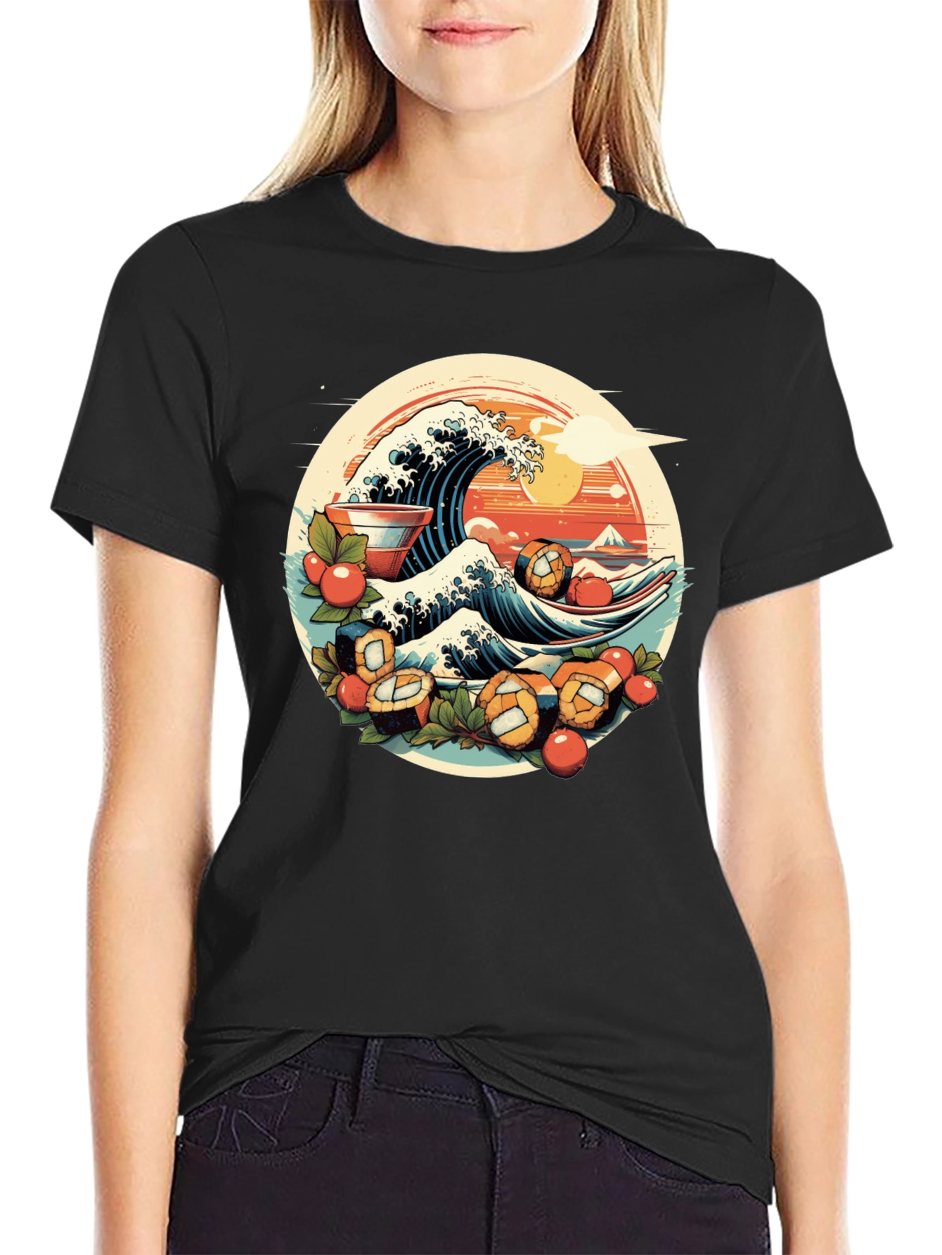 Sushi Wave Graphic Tee - Unique Japanese Art Shirt