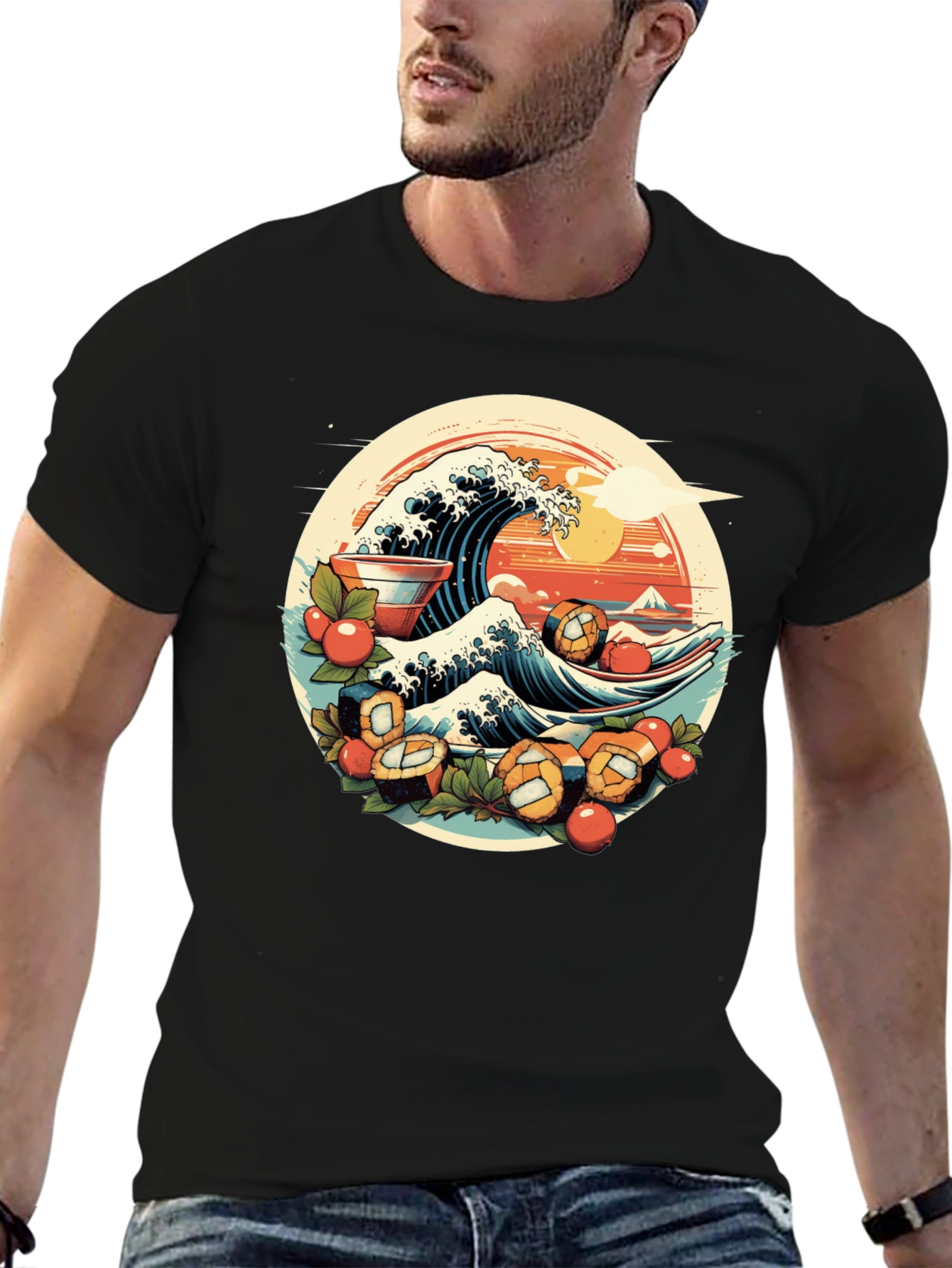 Sushi Wave Graphic Tee - Unique Japanese Art Shirt
