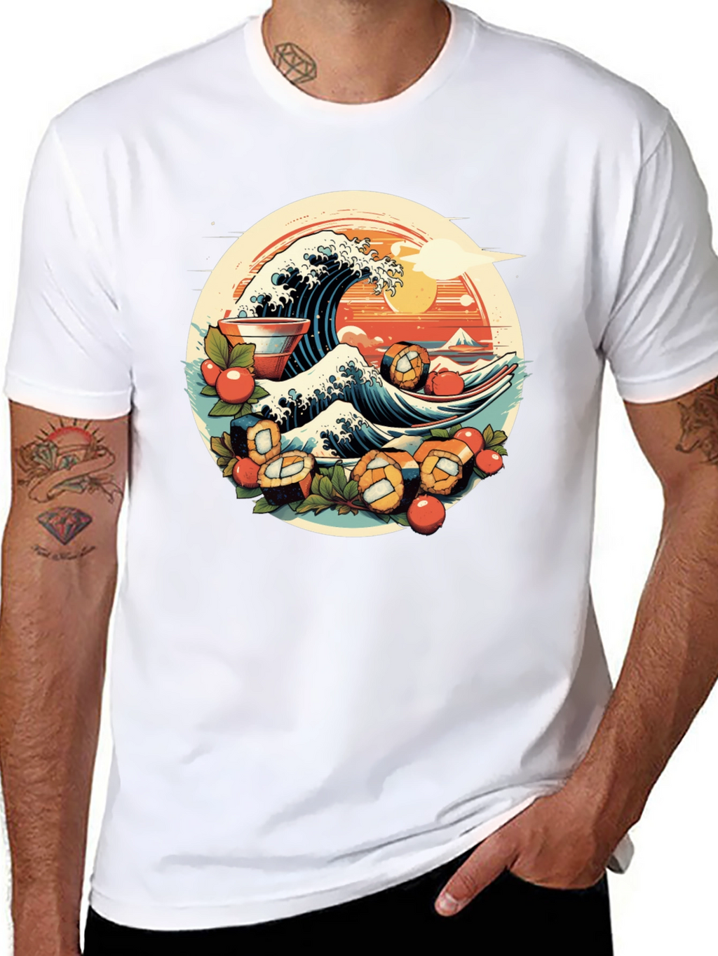 Sushi Wave Graphic Tee - Unique Japanese Art Shirt