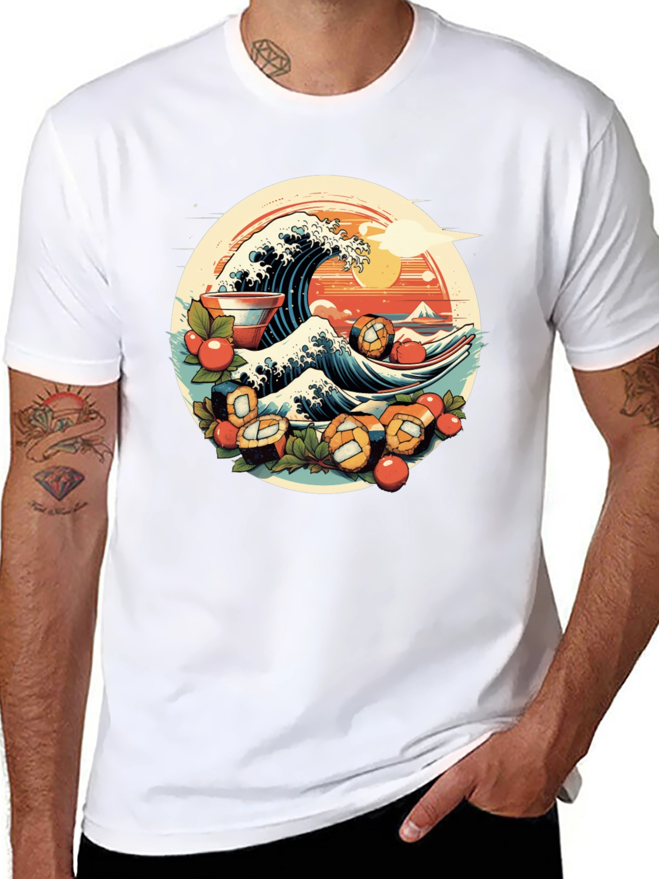 Sushi Wave Graphic Tee - Unique Japanese Art Shirt