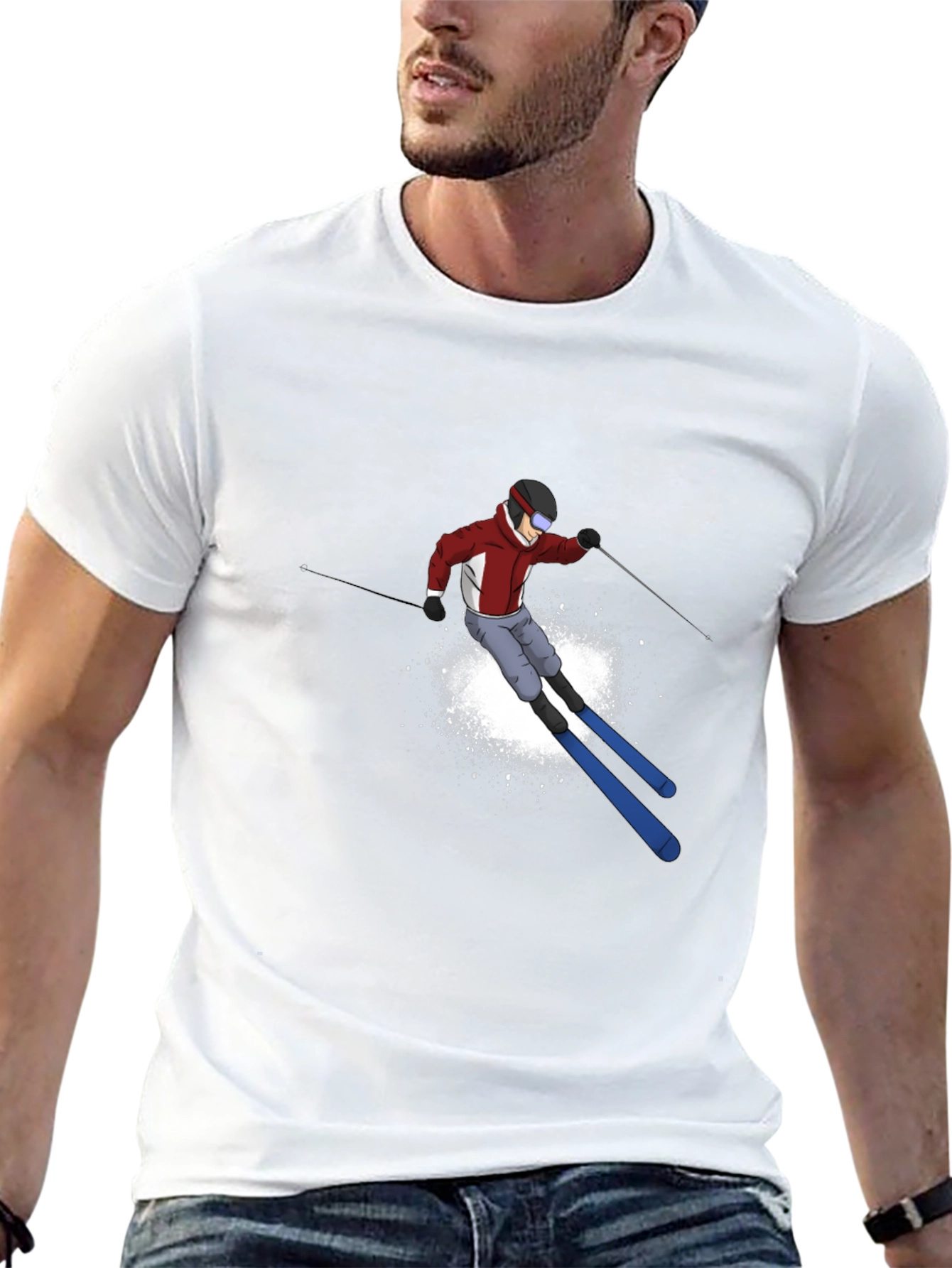 Cool Skier Graphic Black T-Shirt